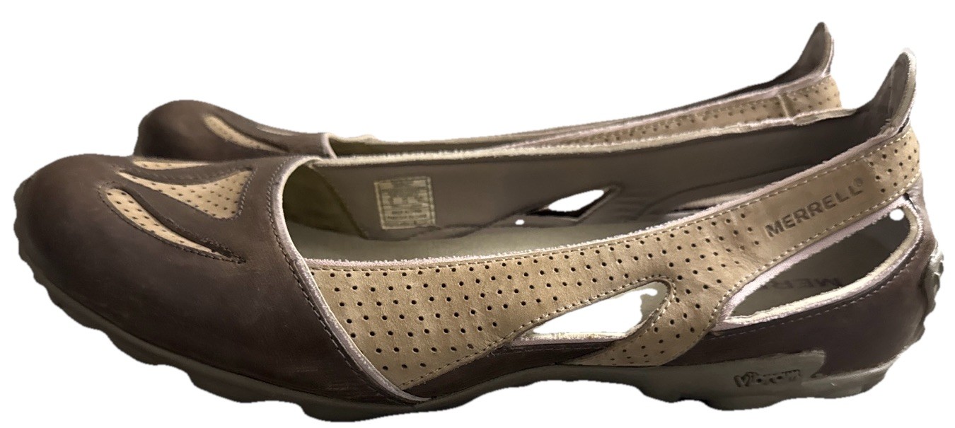 Merrell womens 10 brown leather slip on vibram flats comfort shoes