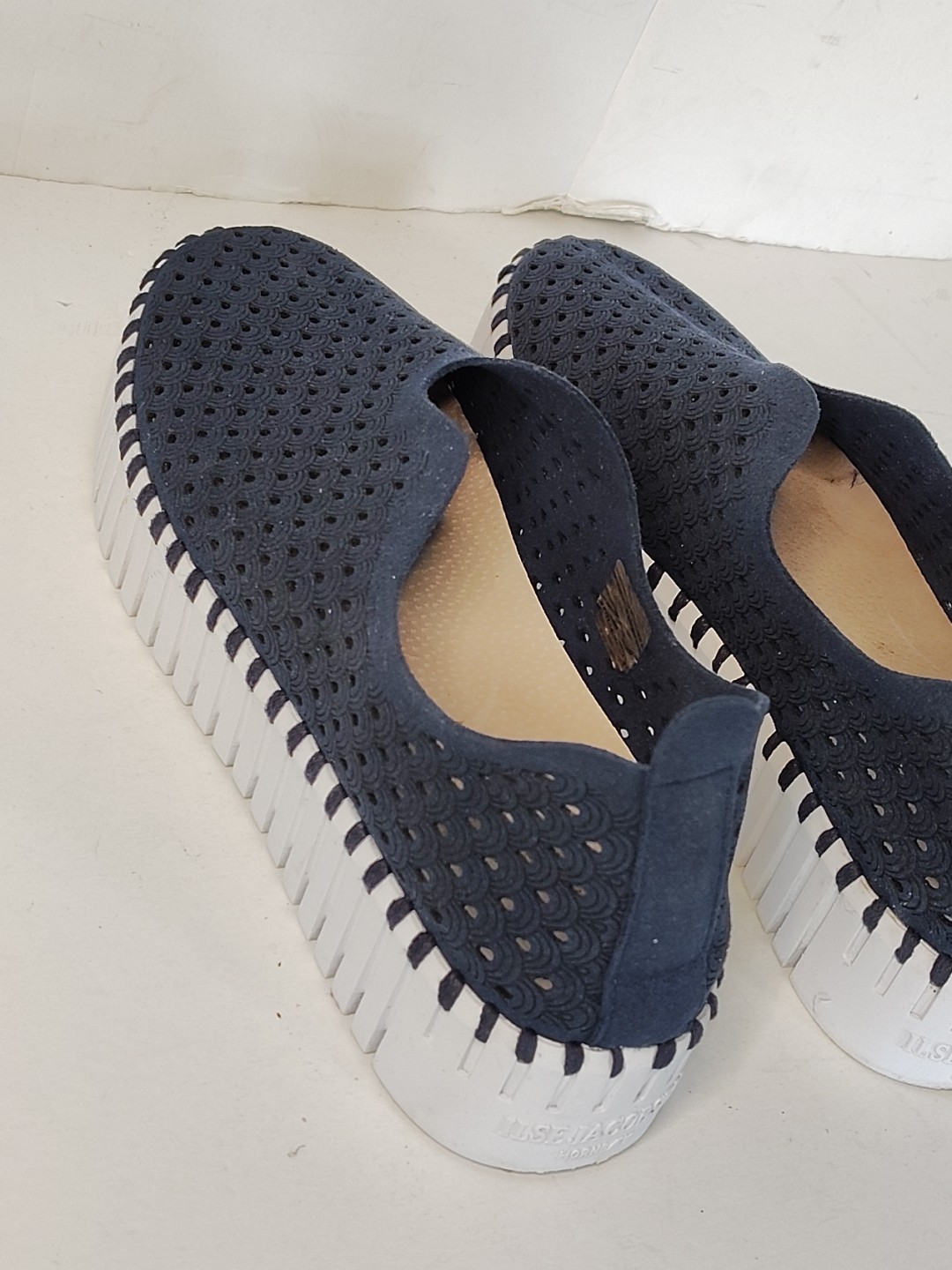 NICE 40 / 10 Ilse Jacobsen TULIP PLATFORM Slip On INDIGO Perf. Flat Flex. Shoes