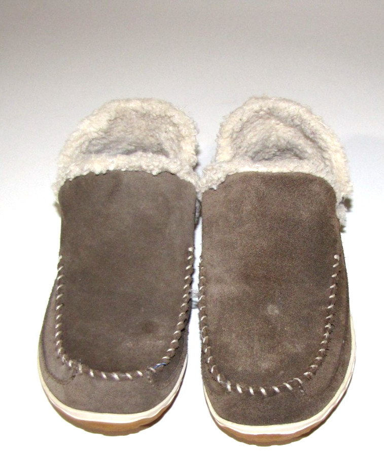 LL Bean Slippers Shoes Taupe-Olvie Suede Fur-Lined Comfort Moccasin Loafer Wm.6M