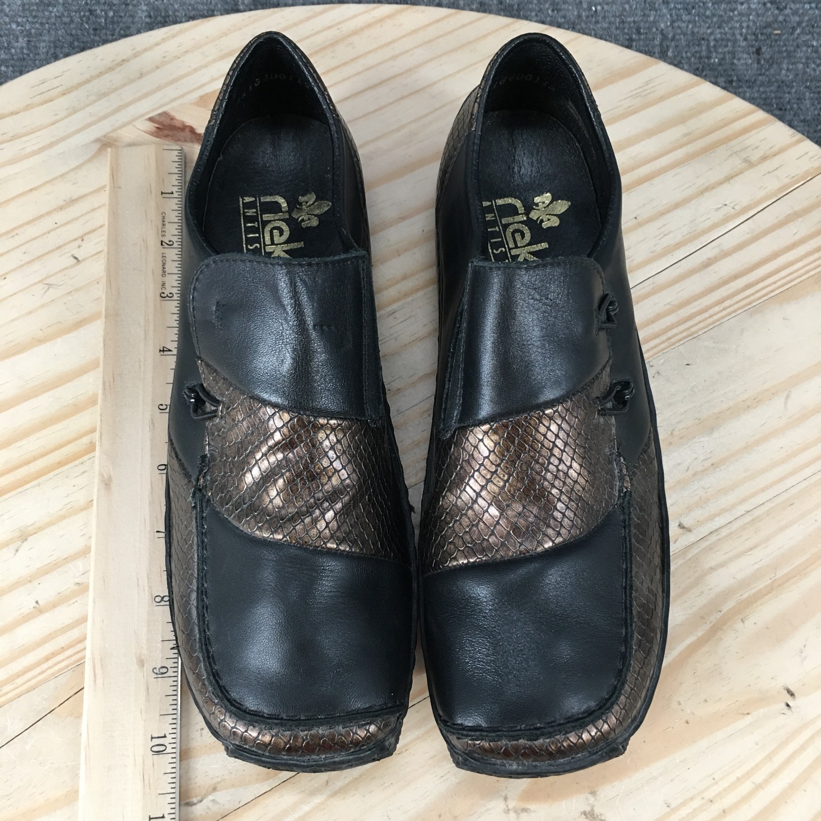 Rieker Cassie Shoes Womens 39 Loafers Slip On Comfort Snakeskin Bronze Black
