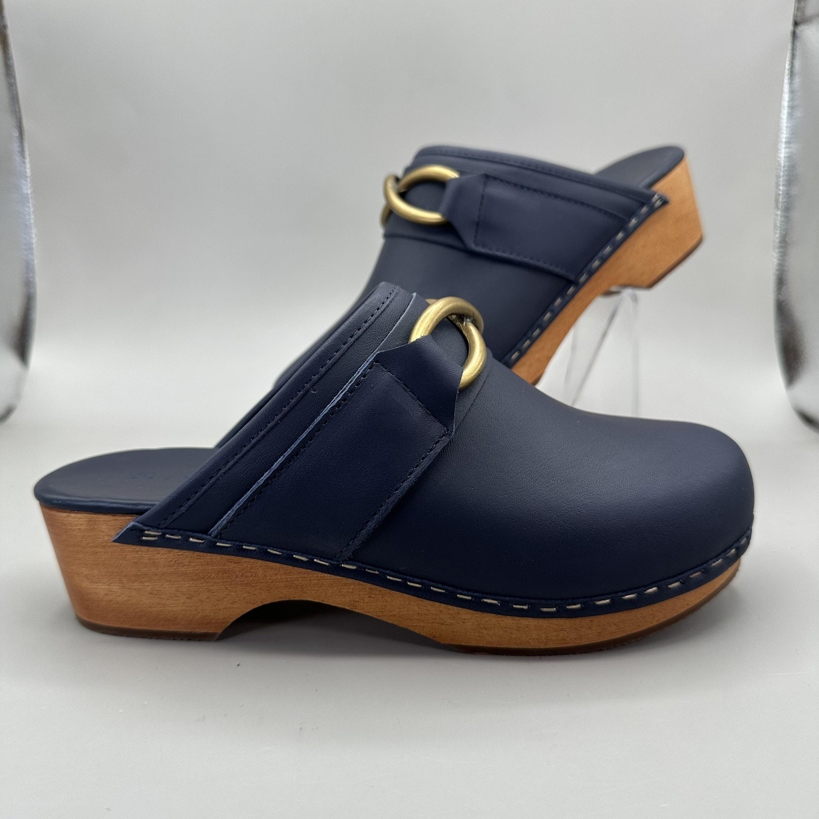 M.GEMI Miriam Clogs Mules Womens Size US 6/EU 36 Navy Calf Leather Made in Italy