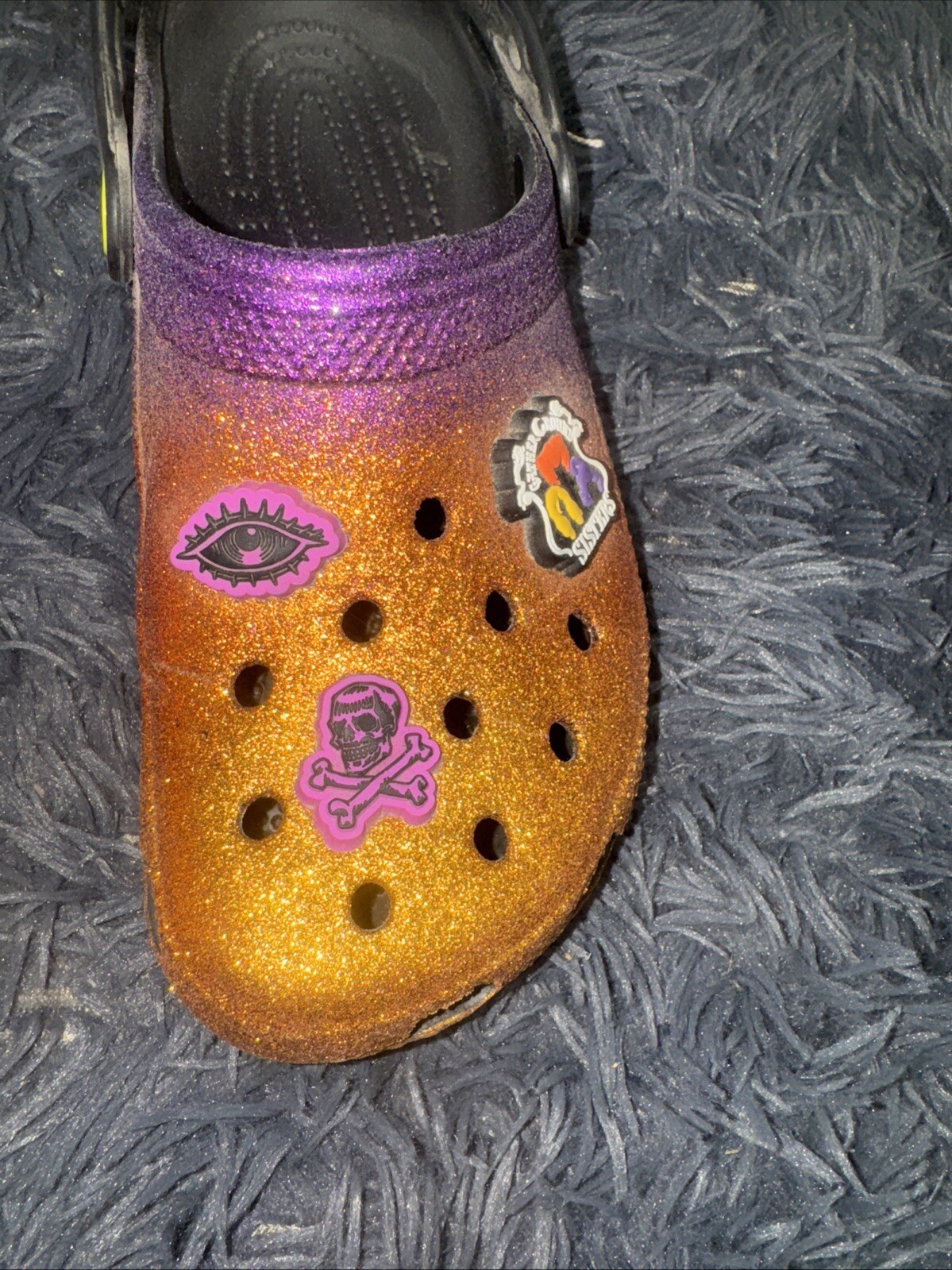 Hocus Pocus Crocs W6 M4 Glitter Halloween Clogs Orange Purple Spooky Sandals