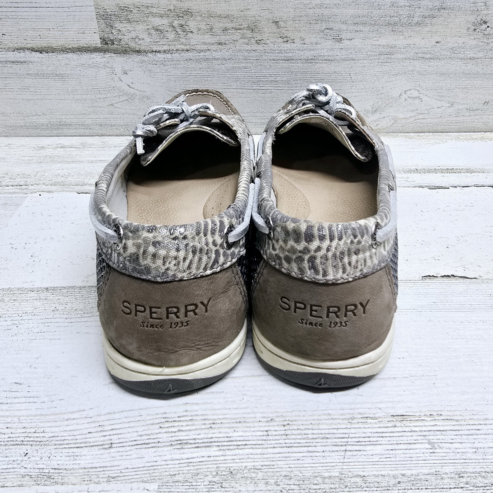 Sperry Top-Sider Womens 10 M Taupe Leather Koifish Cheetah Boat Shoes