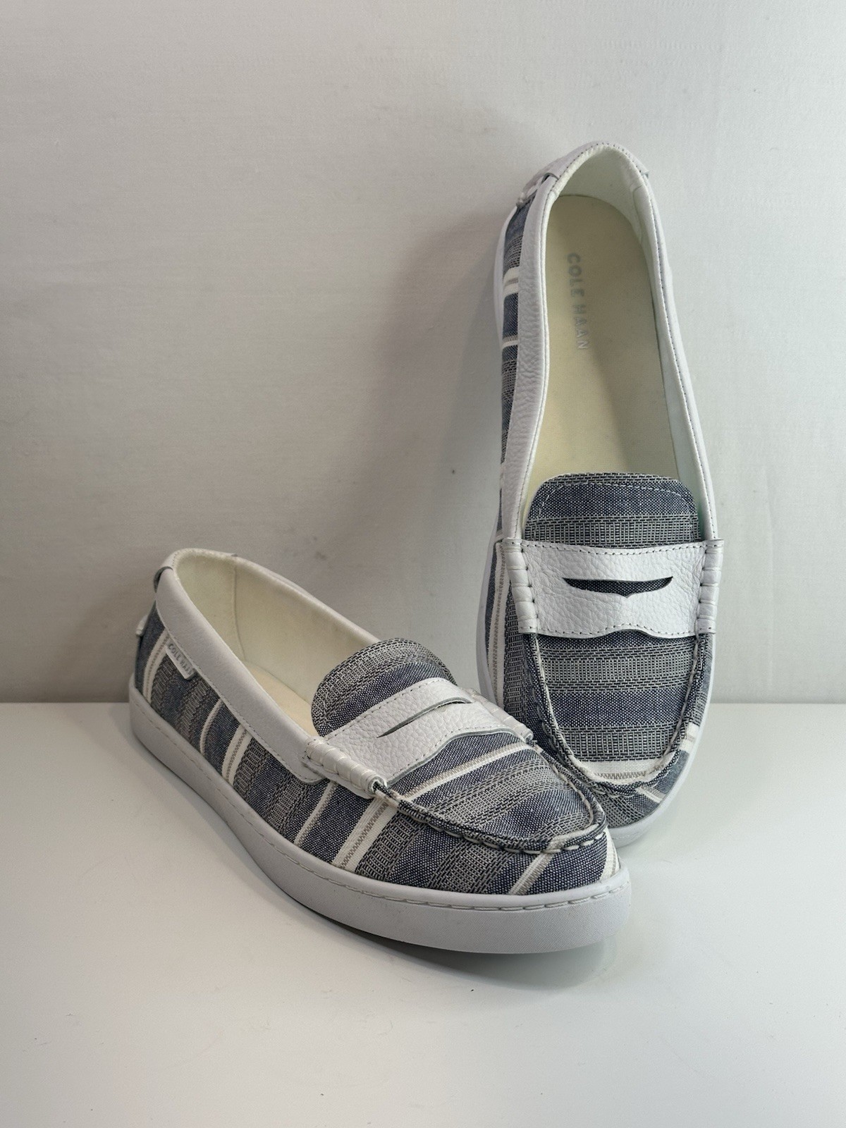 Cole Haan Blue White Striped Slip On Loafers Womens 10B Nantucket Coastal NWOB