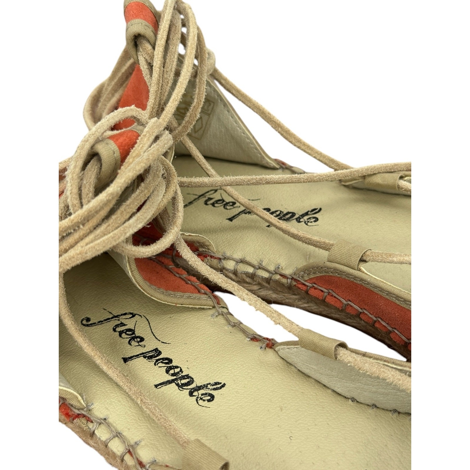 Free People Marina Espadrille Womens SZ 39 Coral Ankle Lace Up Boho Whimsy Suede