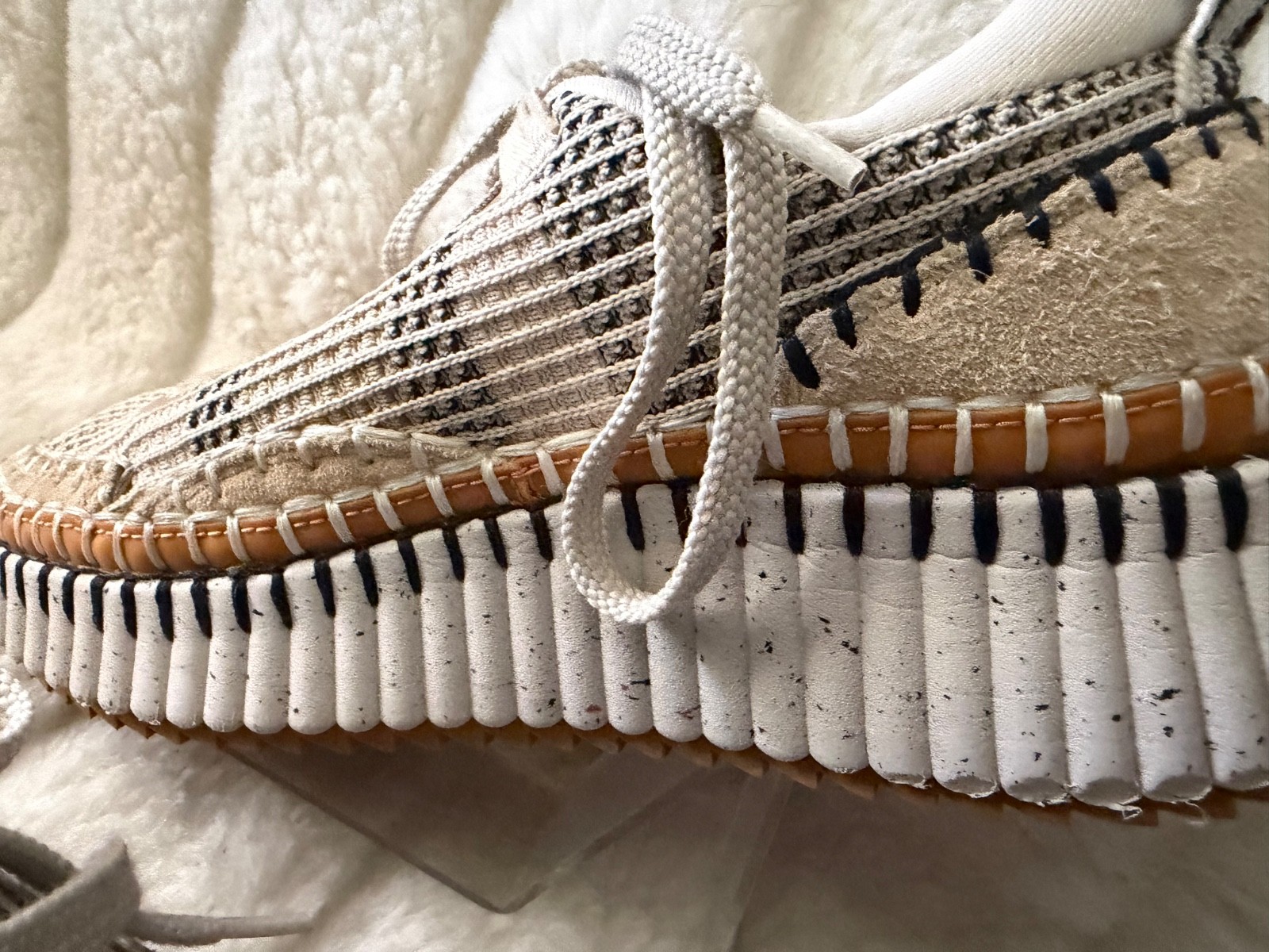 Chloé Nama Whipstitch Platform Sneakers SIZE 9 (39EU) Beige/Brown/ White/Black