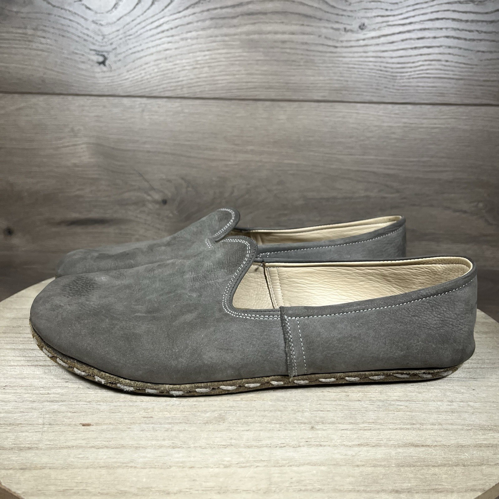 Nefes Shoes Gray Nubuck Leather Loafer Minimalist Grounding Womens Size 10.5