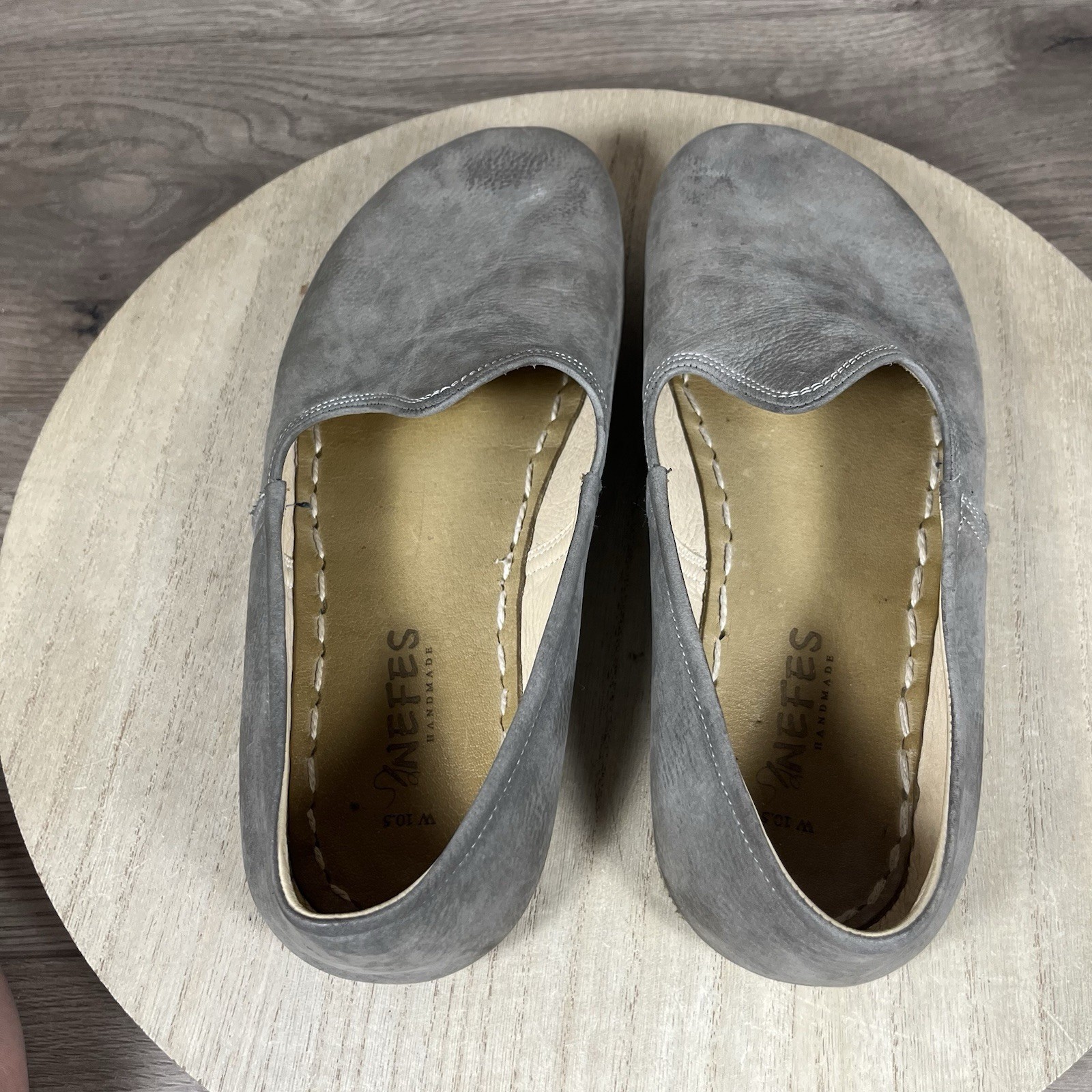 Nefes Shoes Gray Nubuck Leather Loafer Minimalist Grounding Womens Size 10.5