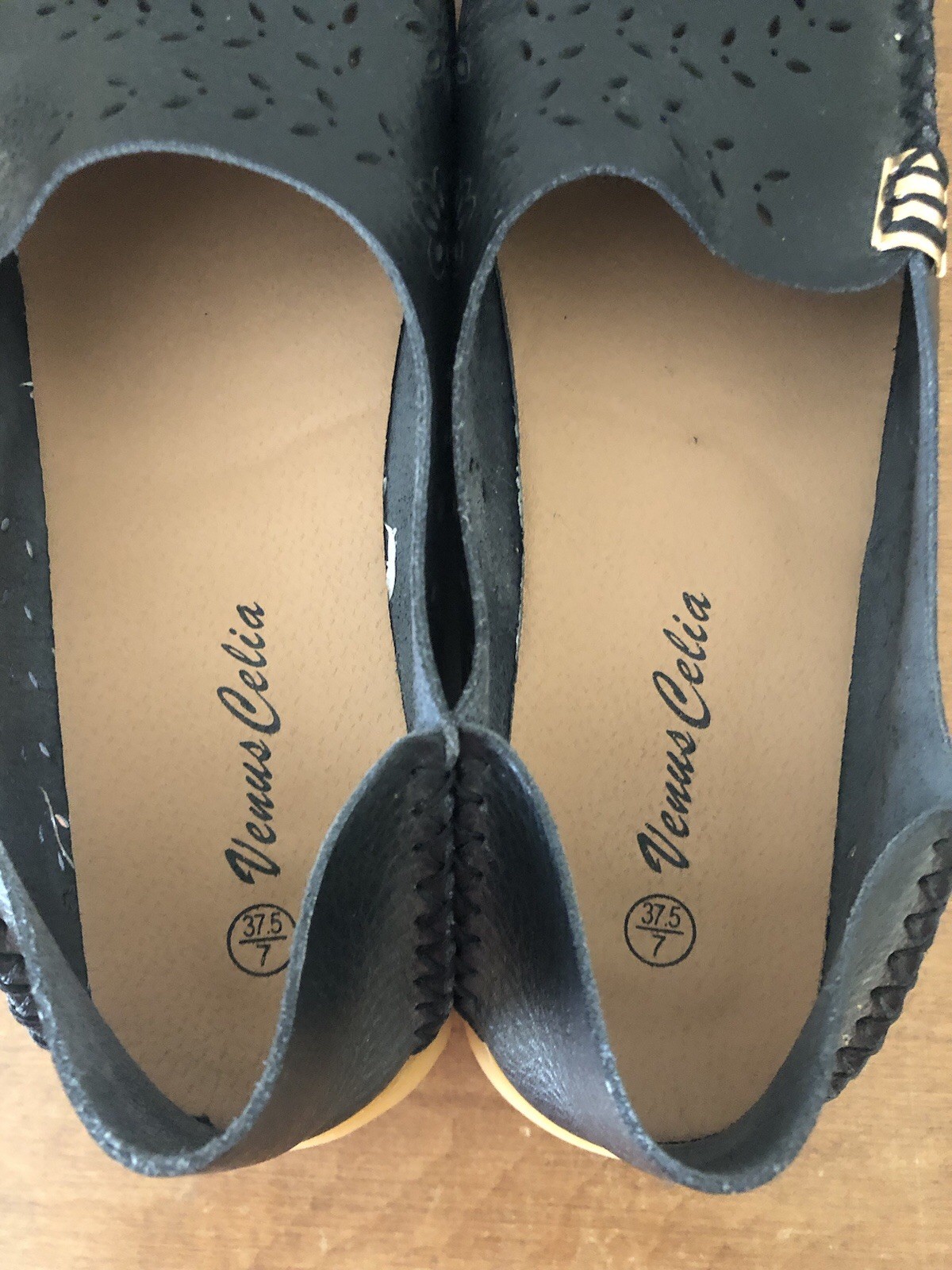 Venus Celia Size 7 Black Slip On Shoes Comfort Cut Outs