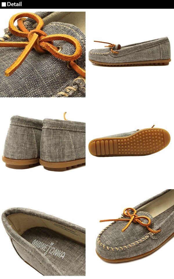 Minnetonka Canvas Rawhide Lace Moccasin Shoe Comfort Lightweight Grey Womens 6.5