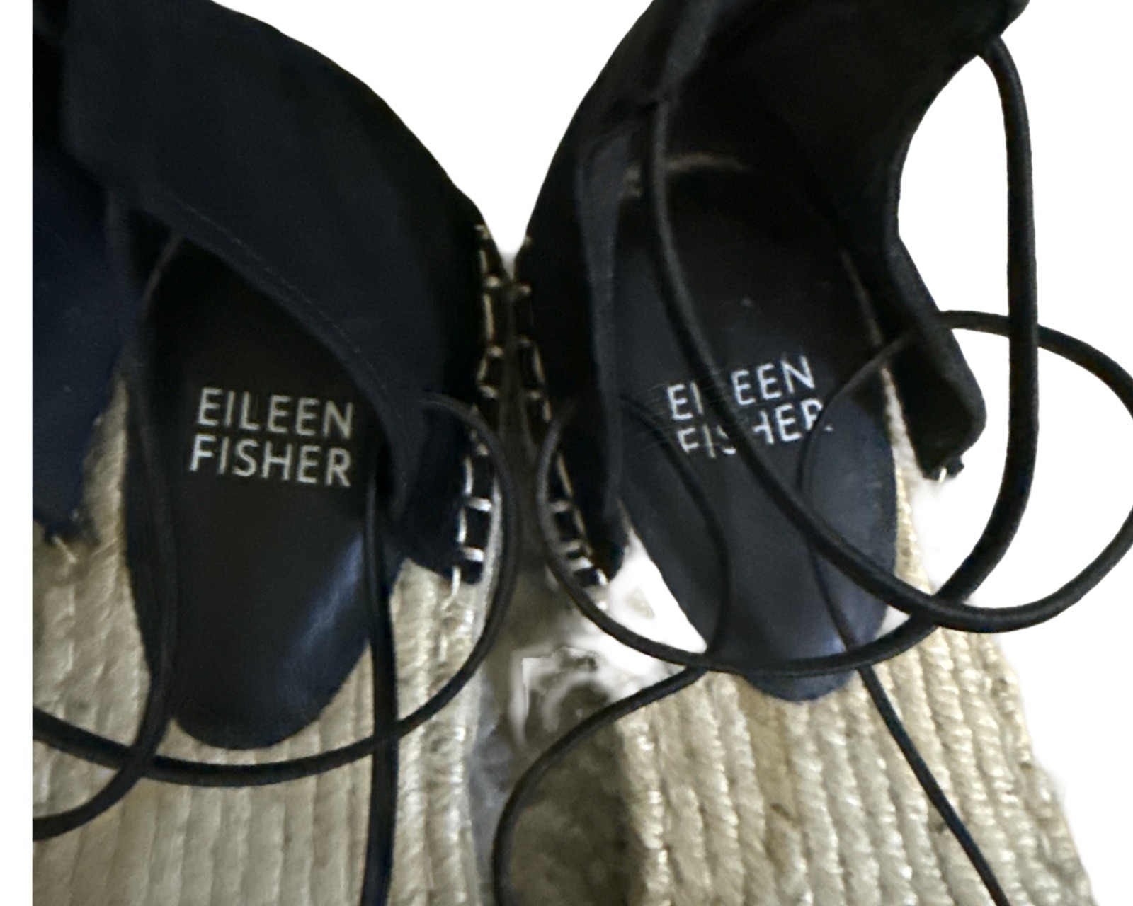 Eileen Fisher Women’s Espadrille Shoe Size 7 Elastic Lace Ankle Strap Flat Black
