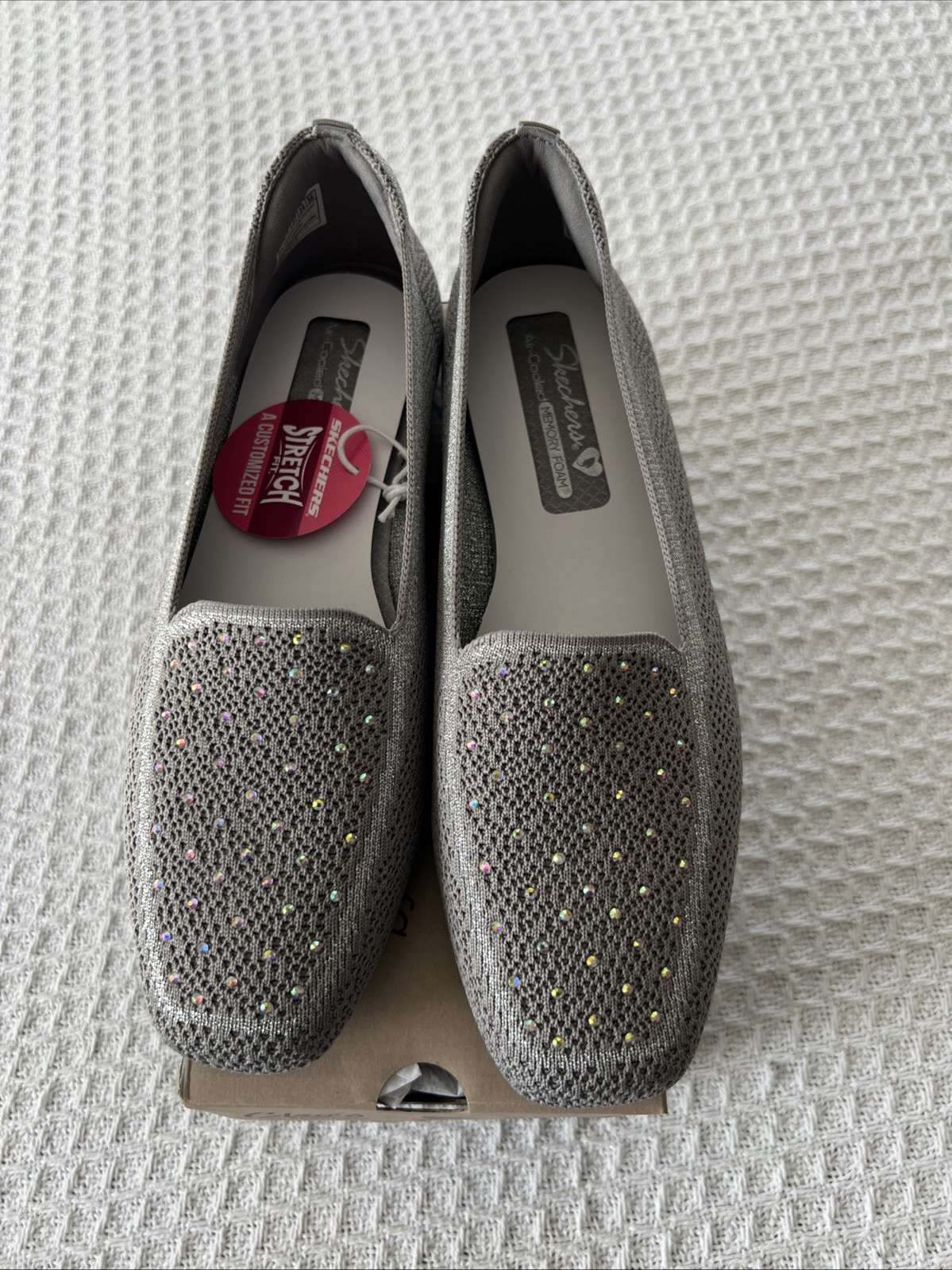 Skechers Cleo Square Toe Recycled Vegan Rhinestone Loafers Size 7 / 159002/Gray