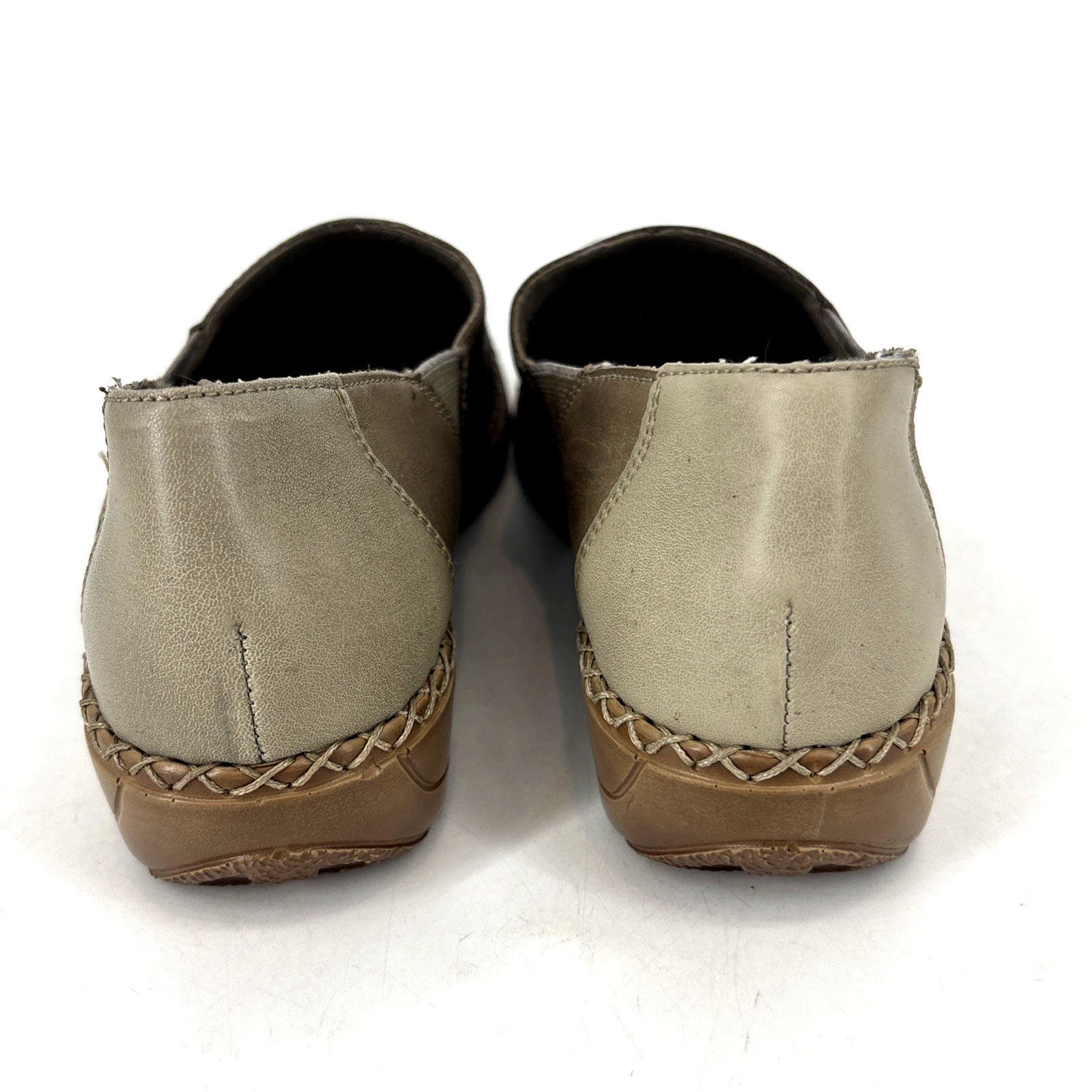 Rieker Anti-stress Laser-Cut Leather Slip On Shoes Womens 38 / 7.5 Taupe Heeled