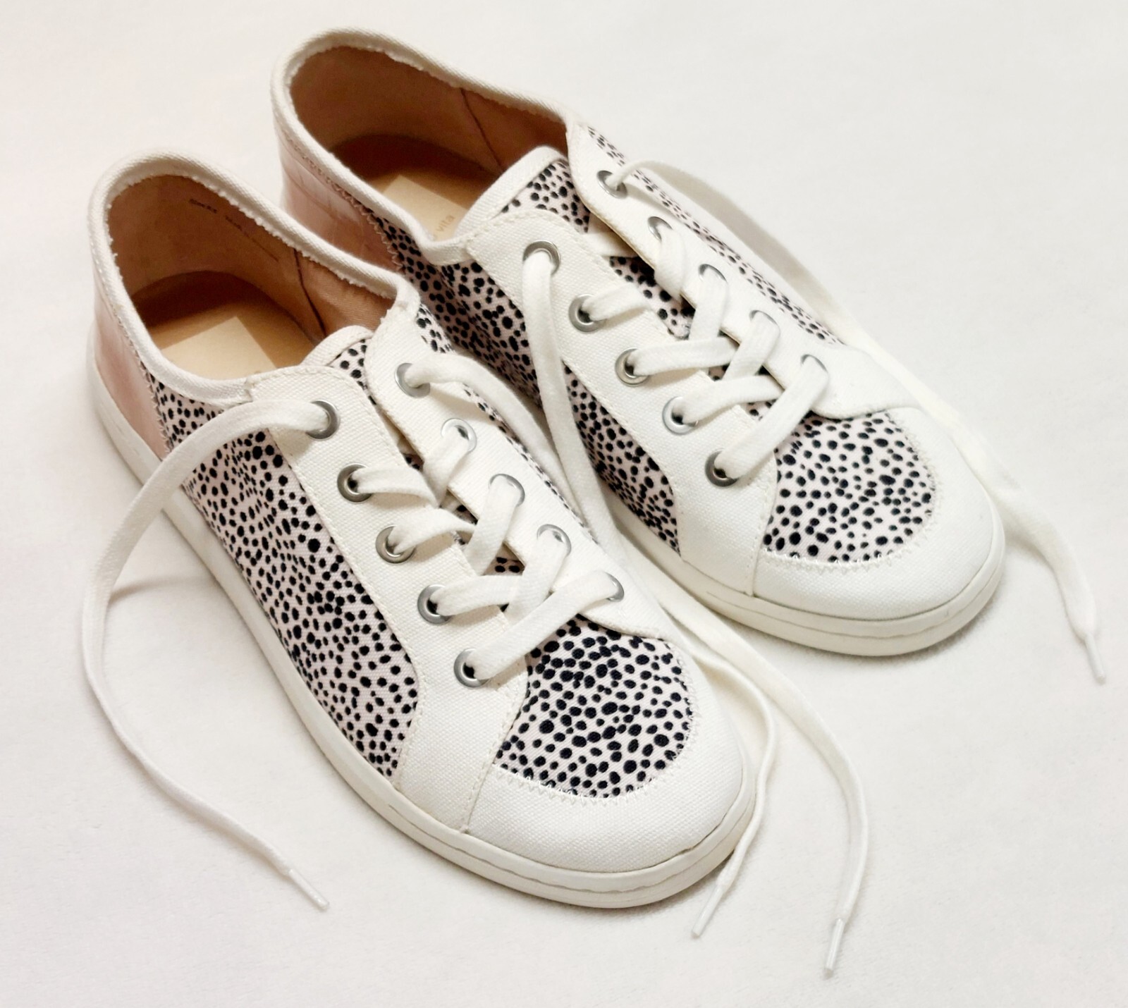 Dolce Vita Neza Lace Up Sneaker Black White Spotted Canvas Size 8.5