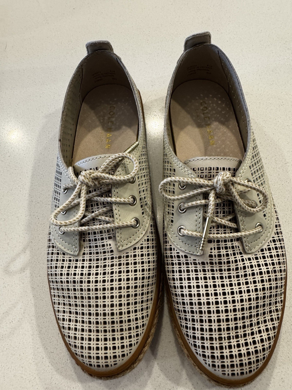 Cole Haan Women’s Oxford Comfort Shoes White Beige Leather Mesh Lace Up 8.5