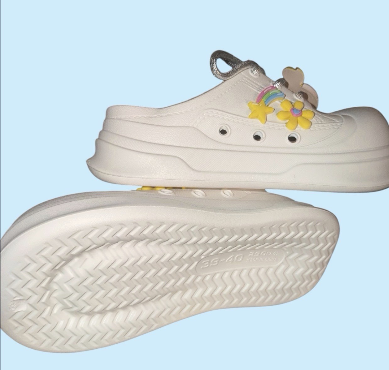 White Women’s Slip-On Clogs with Bubbles of Powerpuff Girls Size Large 39-40