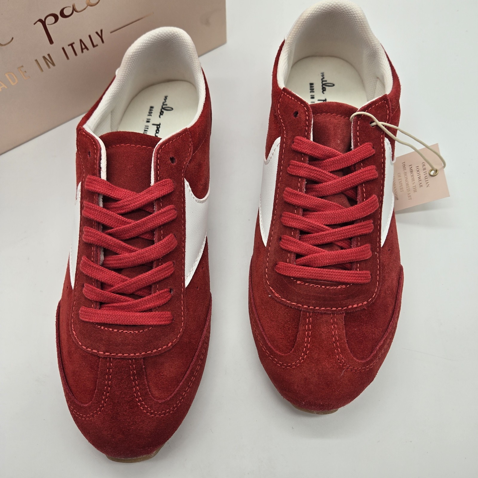Mila Paoli Womens Leather Red/White Low Top Sneakers Sz 8 Y2K Skater Retro Stree