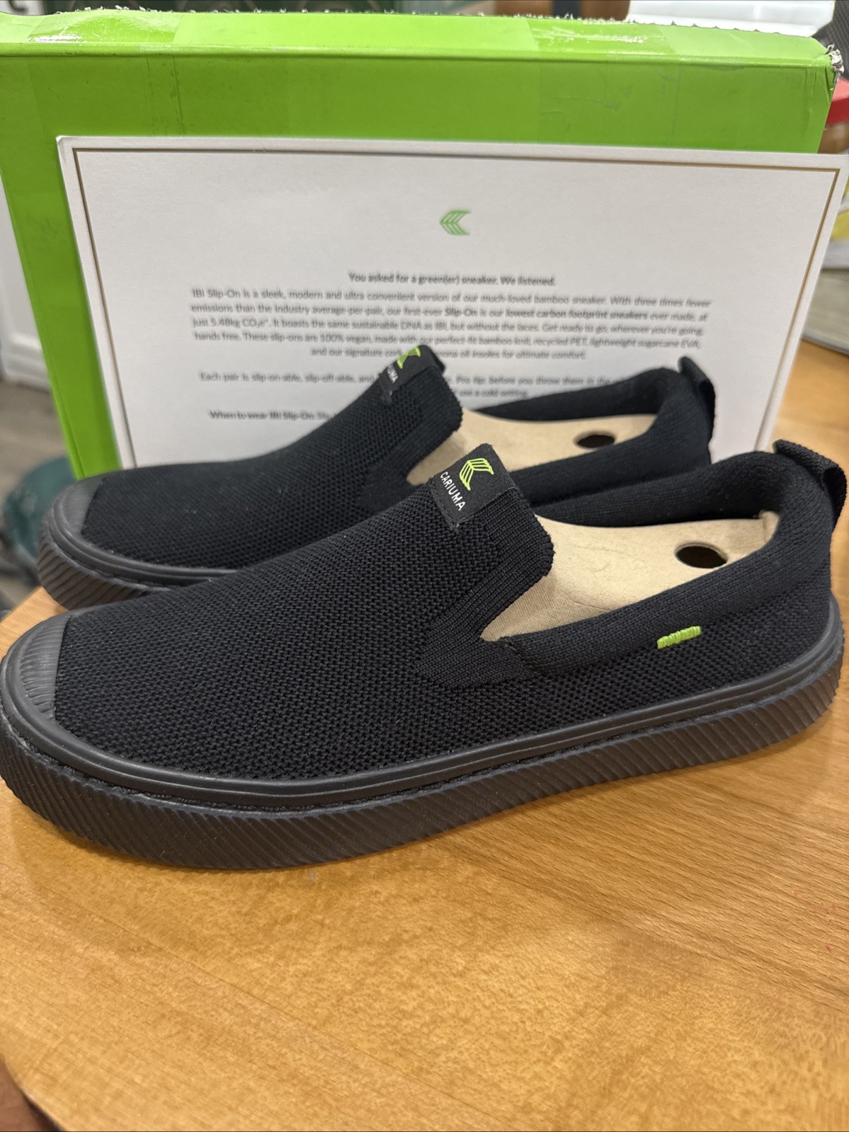 Cariuma Slip On Sneakers IBI Women’s US 7 UK 4.5 Black Knit Sustainable Comfort