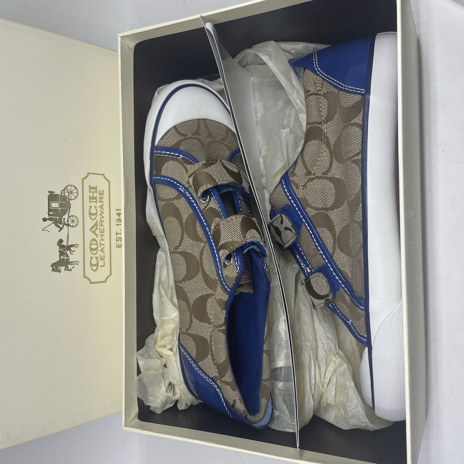 Vintage Coach Britt Sneakers Signature Canvas Blue Patent NOS Deadstock Size 7