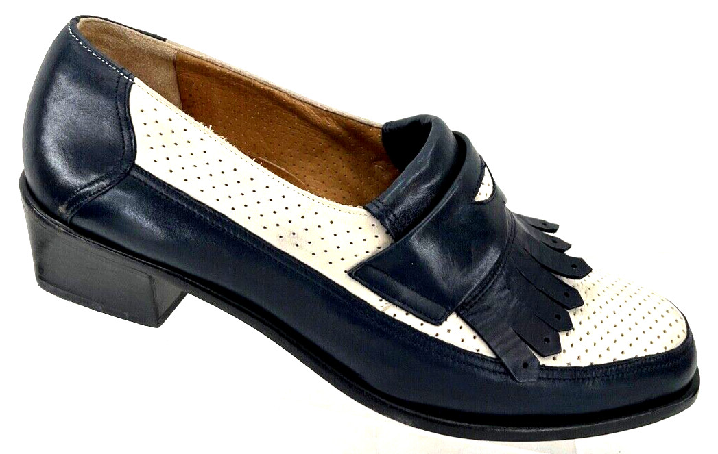 Bally Vasano Kiltie Perforated Black Heel Slip-On Loafer Shoes Women’s 4.5 E