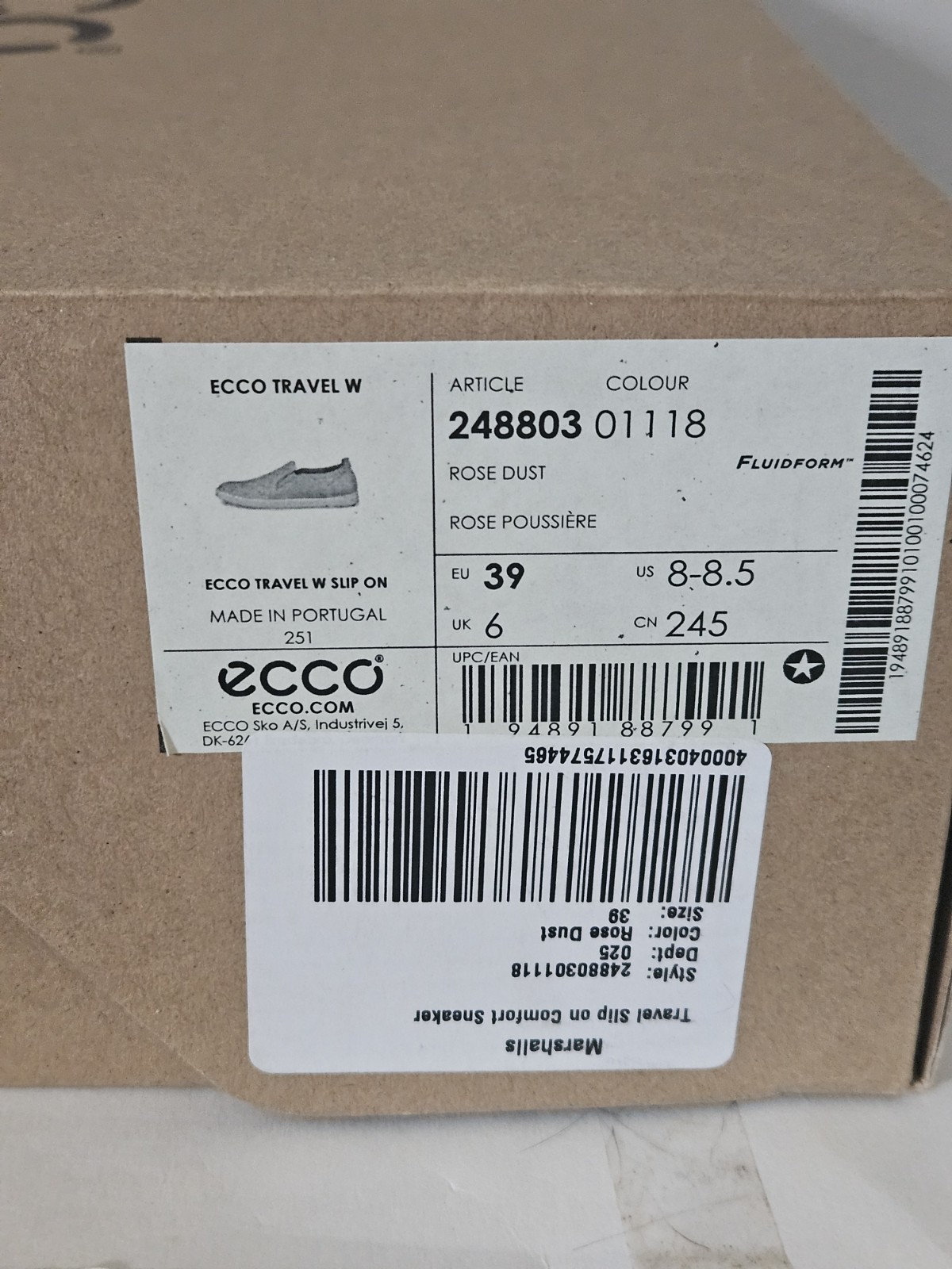 ECCO Travel W Women’s Slip-On Leather Comfort Shoes Rose Dust EU 39 US 8-8.5