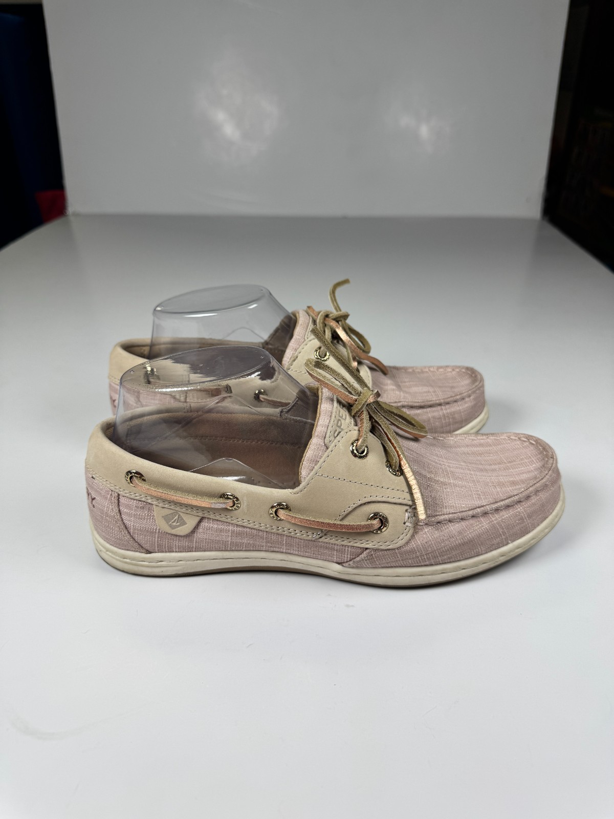 Sperry Koifish STS86519 Womens 7.5 Linen Pink Sparkle Moc Toe Lace Up Boat Shoes