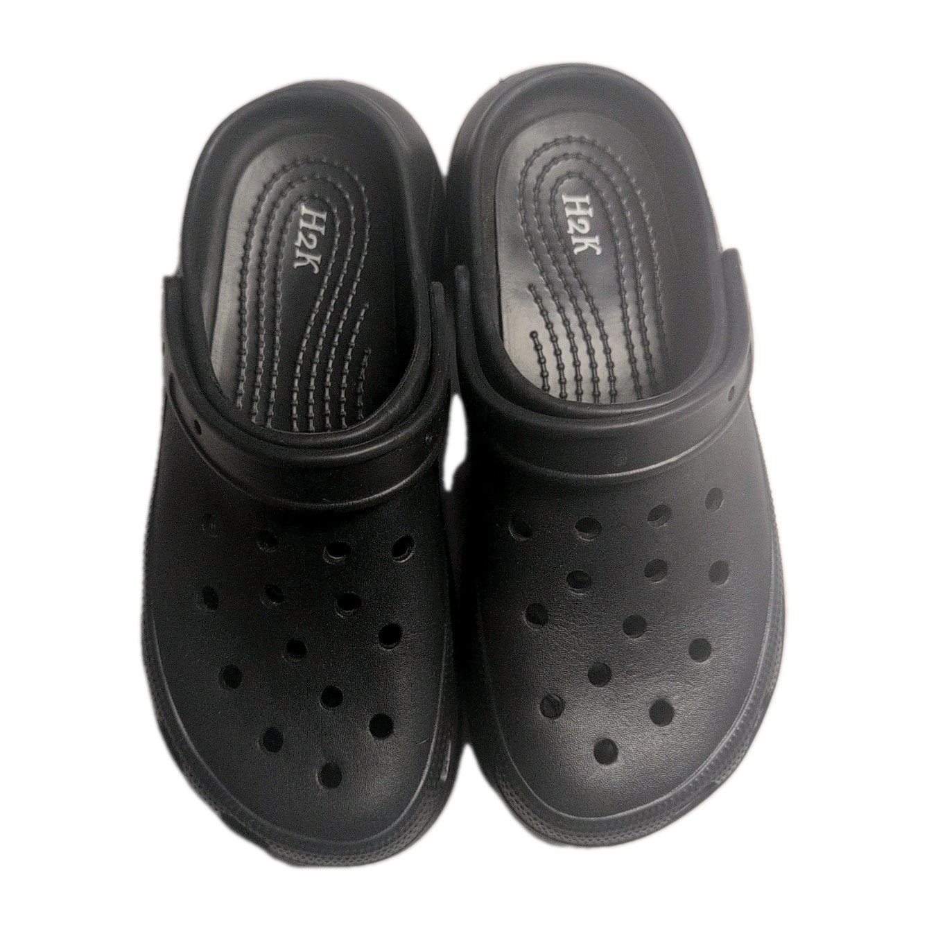 Black Platform Clogs Women 11 Comfort Perforated Slip On Back Strap Brand H2K