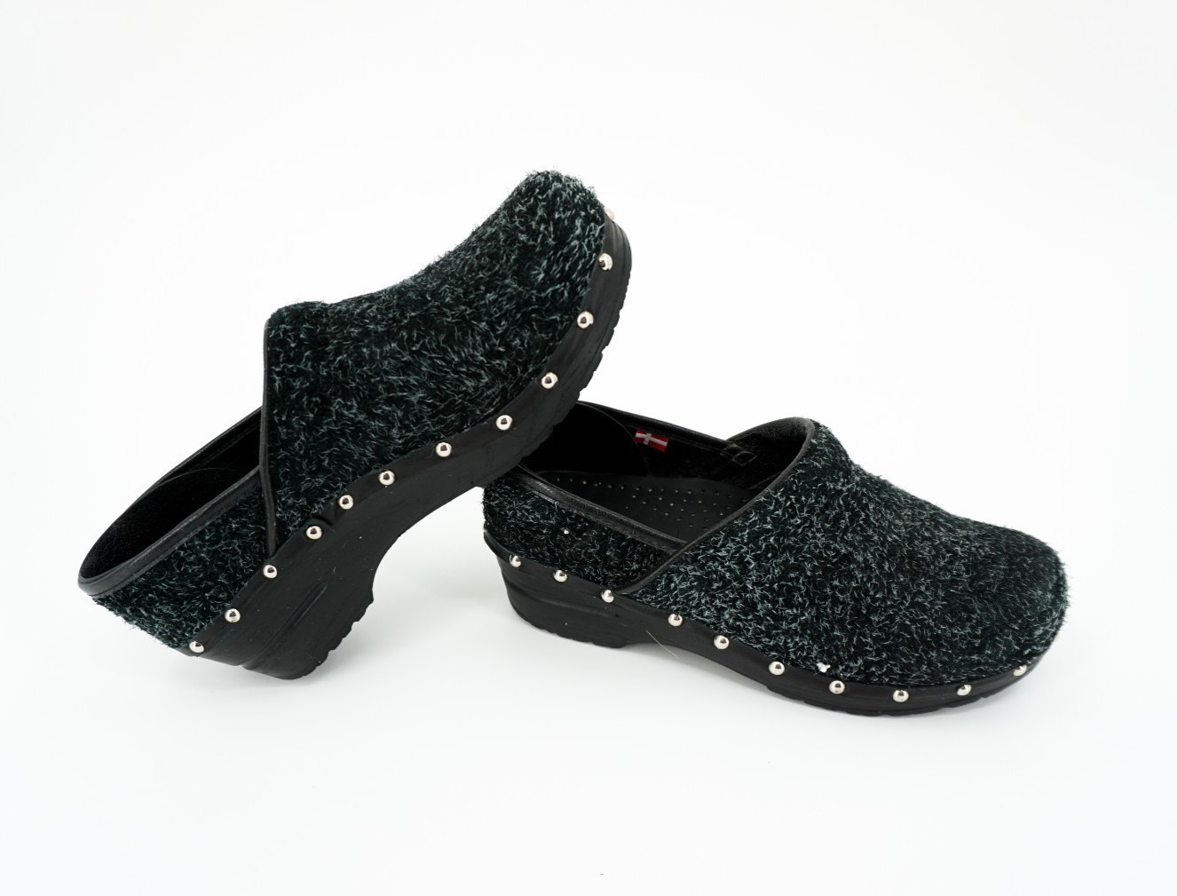 Sanita Clog With Studded Heel Black/Gray Textured Size 38 Original Danish Clogs