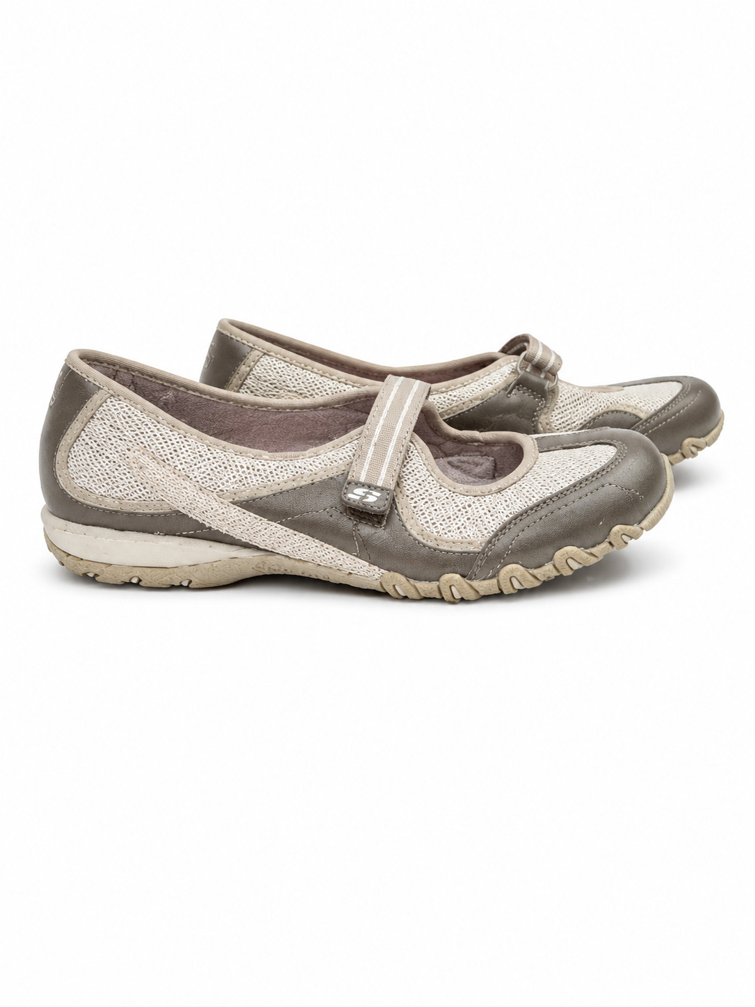 Skechers Bikers Mary Jane Walking Shoes Womens 9.5 Gray Taupe Mesh Comfort