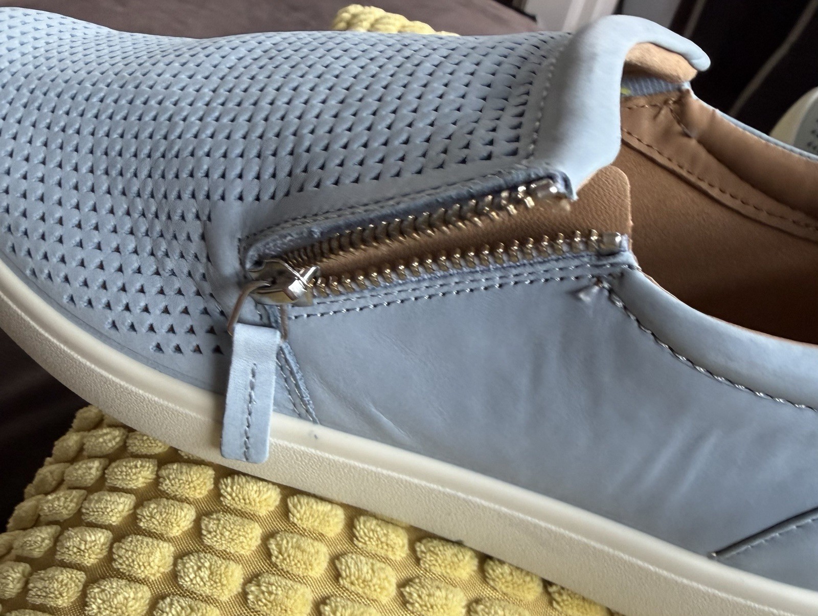 Hotter Daisy Women Baby Blue Leather Perforated Pull On Comfort Shoes- 9.5