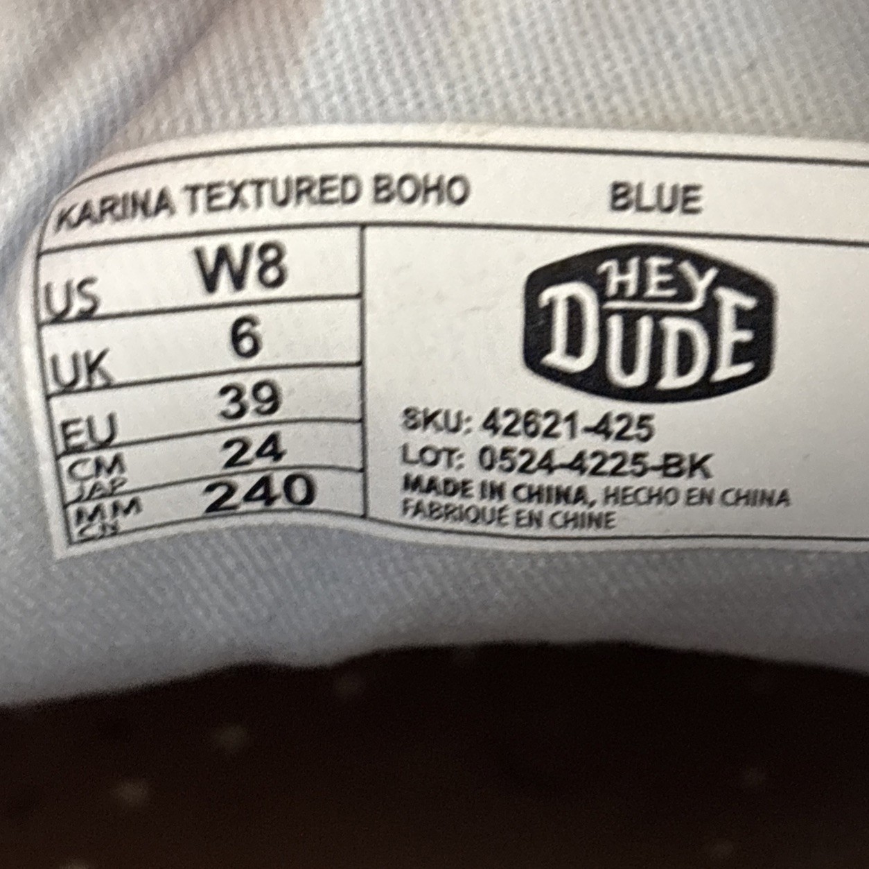 Hey Dude Karina Textured Boho Blue Women’s 8 Excellent Condition