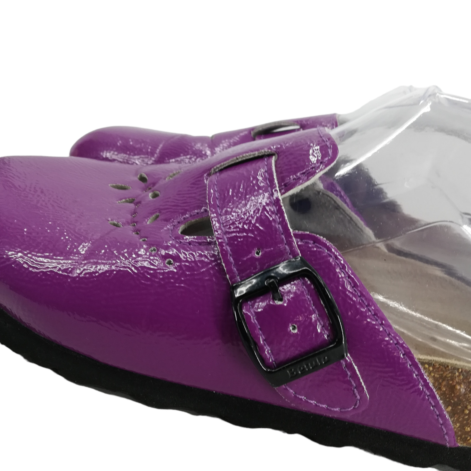 Betula Birkenstock Purple Slip On Leather Clogs Size 38 US 7 Flower Perforated