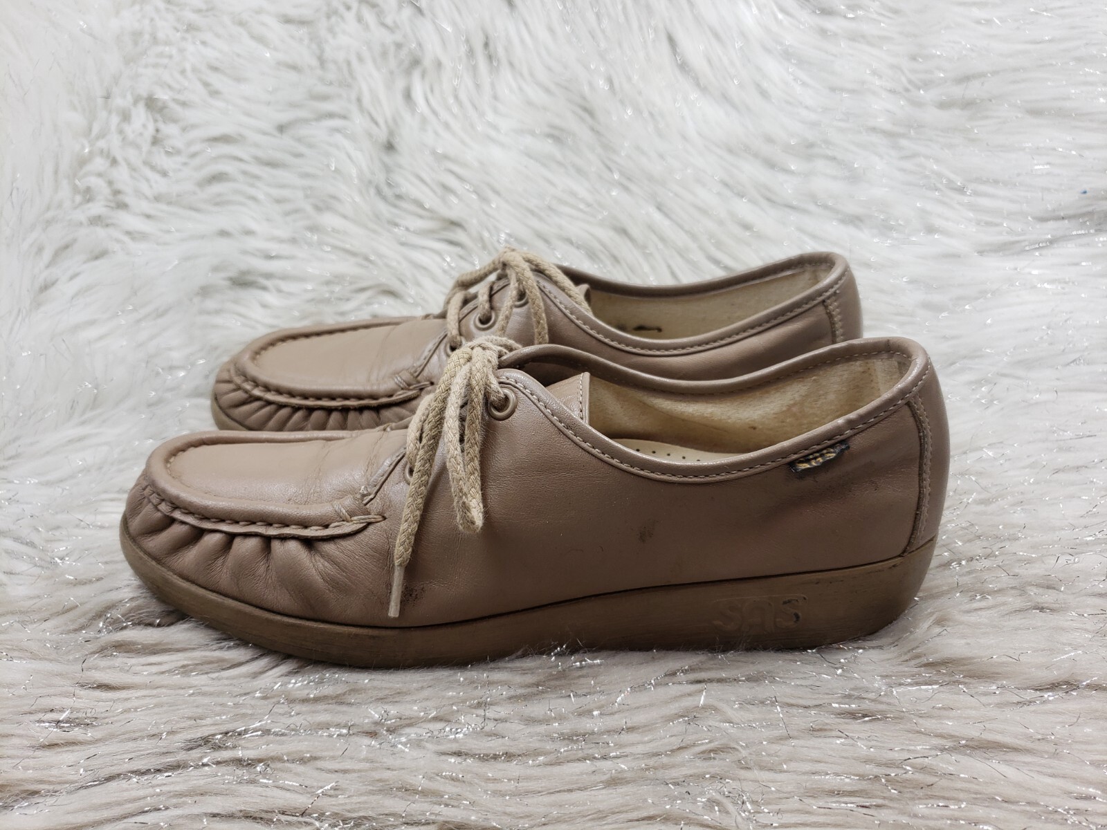 SAS Handsewn Beige Leather Moc Casual Comfort Shoes Size 7 S