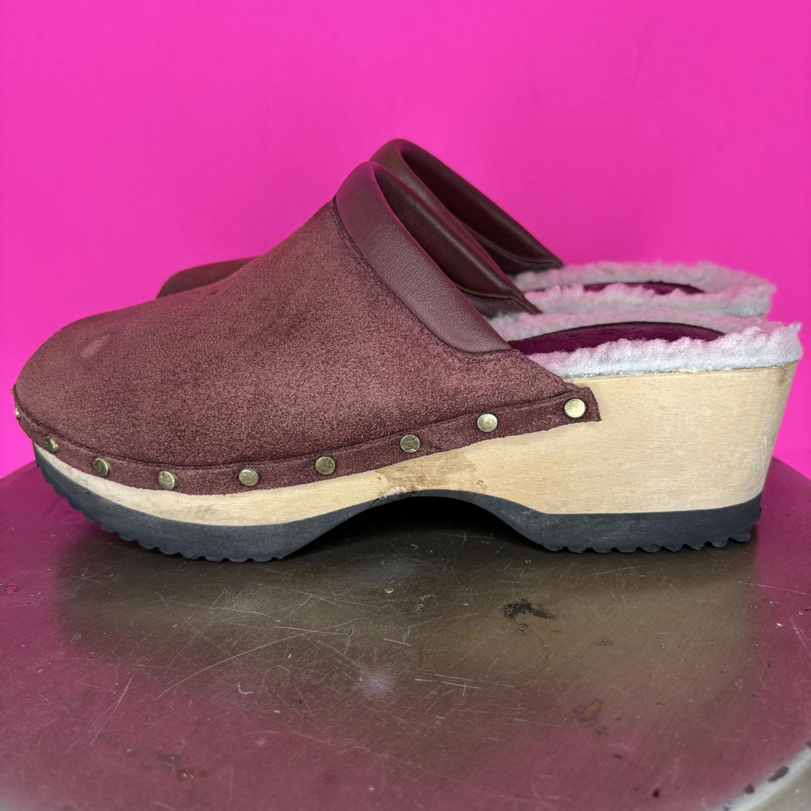 M. Gemi The Greta Shearling Lined Red Suede Clog EU 37.5 (7W 7.5N)