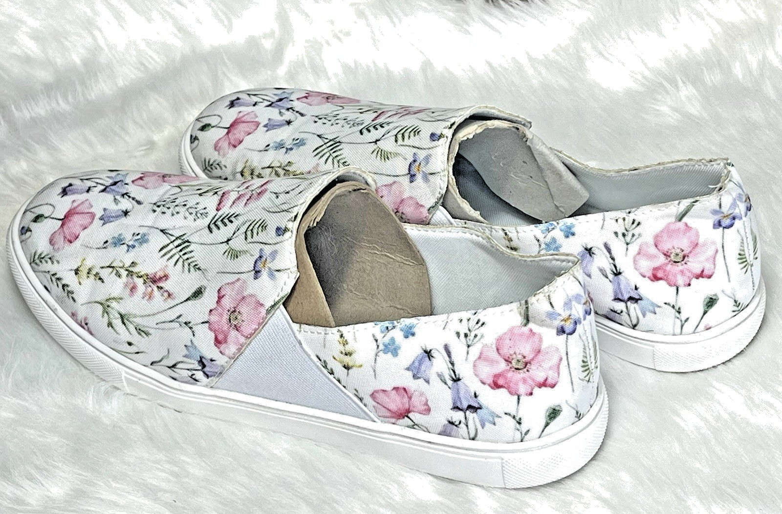 Women Slip On Sneakers Floral Canvas Shoes Wildflowers Comfort Flats US 11 EU 42