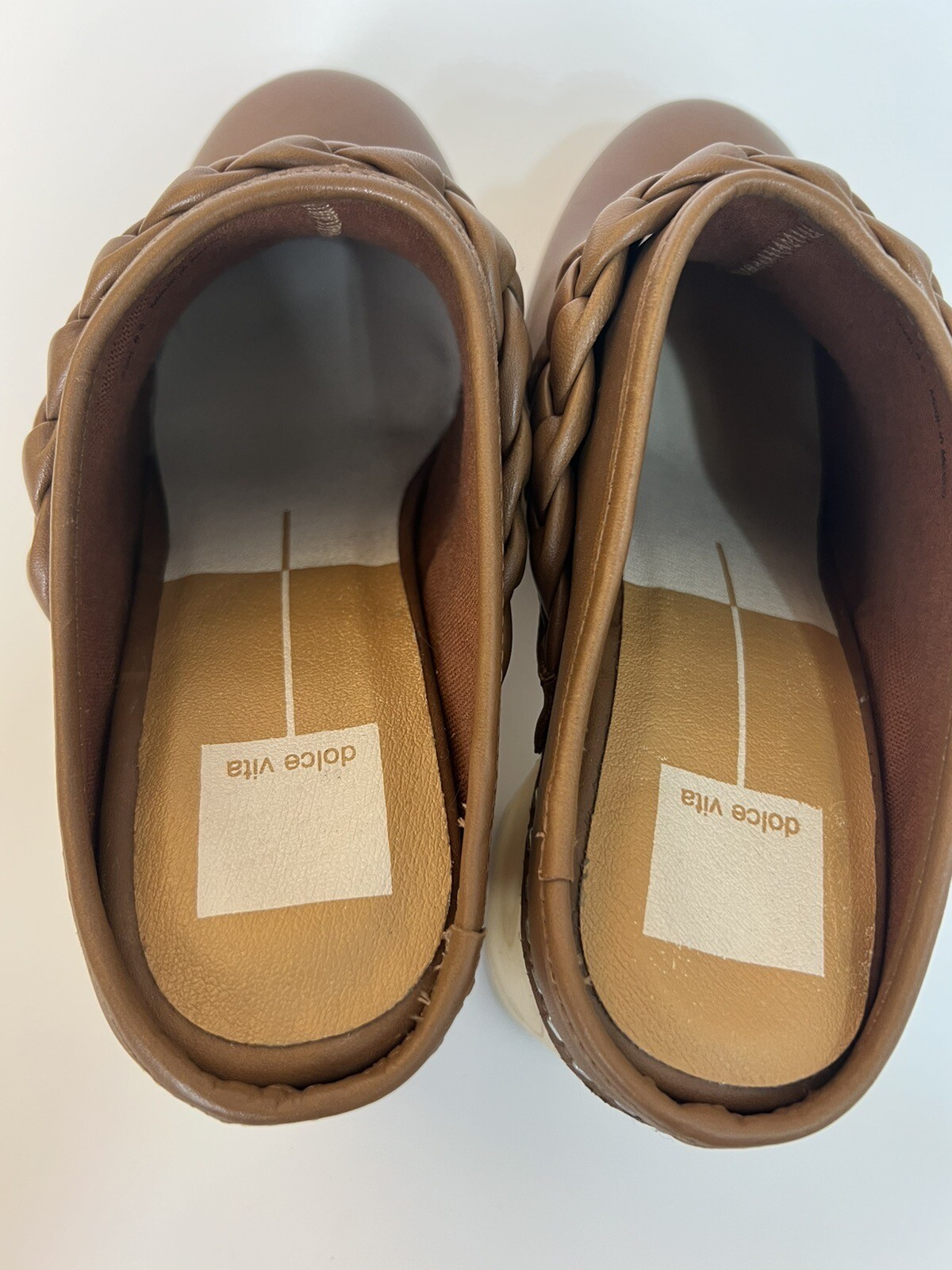 Dolce Vita Hila Braided Heel Saddle Leather Brown Mule Clog New Size 8.5