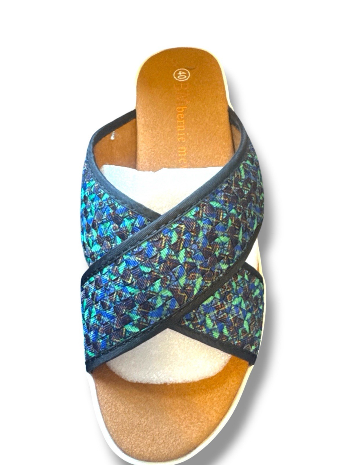 Bernie Mev slide Sandals cross cross multicolor stretch Woven Size US 9 EU 40
