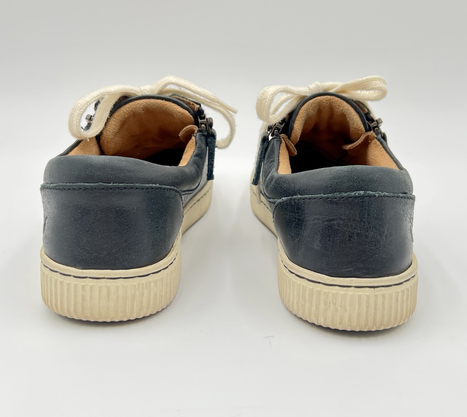Born Crown Paloma Navy Blue Leather Dual Side Zip Sneakers Comfort Shoes 7/8