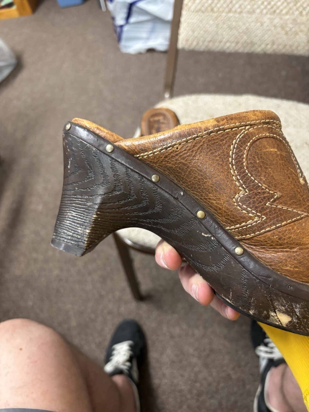Sonora Western Clogs Brown Leather Mule Cowboy Vintage Bohemian Shoes 7.5 M