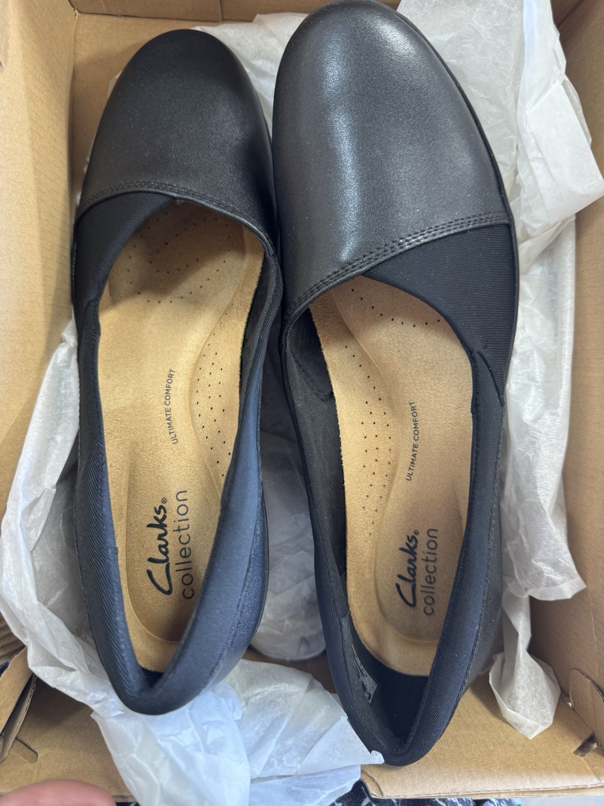 Clarks Women’s Size 10 Suttyn Walk Black Leather Wedge Shoe Slip On