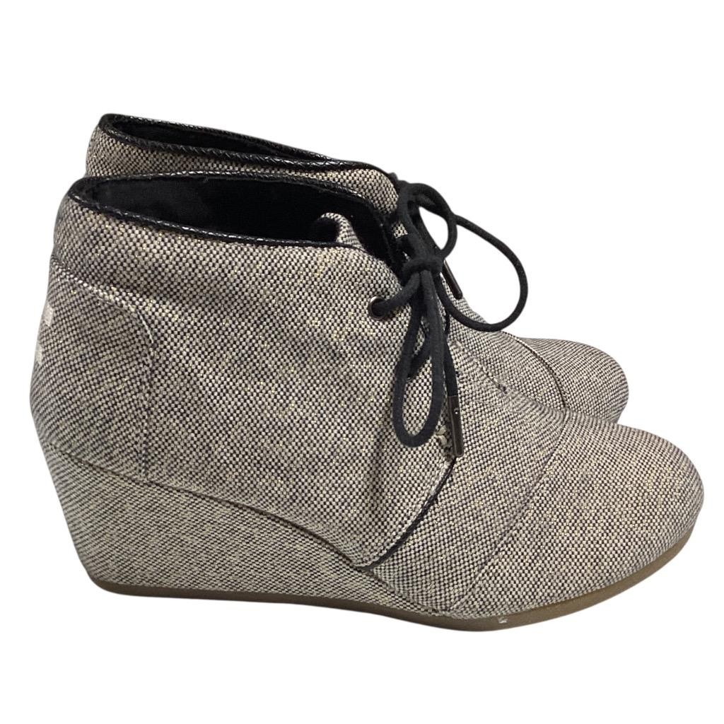 Toms Ankle Boots Womens 8.5 Black Ivory Gold Desert Sparkle Lace Up Wedge Shoes