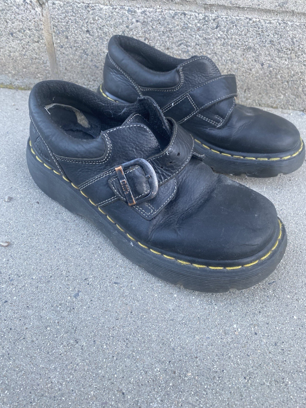 Dr. Martens 3A78 Monk Strap Shoes Women 7 Black Leather Comfort Contrast Stitch