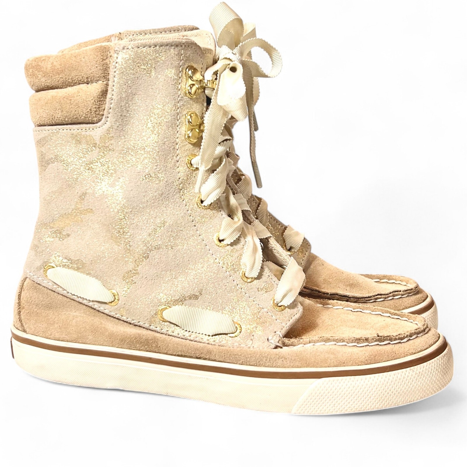 Sperry Top-Sider Acklins Y2K Womens 6 Gold Camo Leather Lace-up High Top Boots