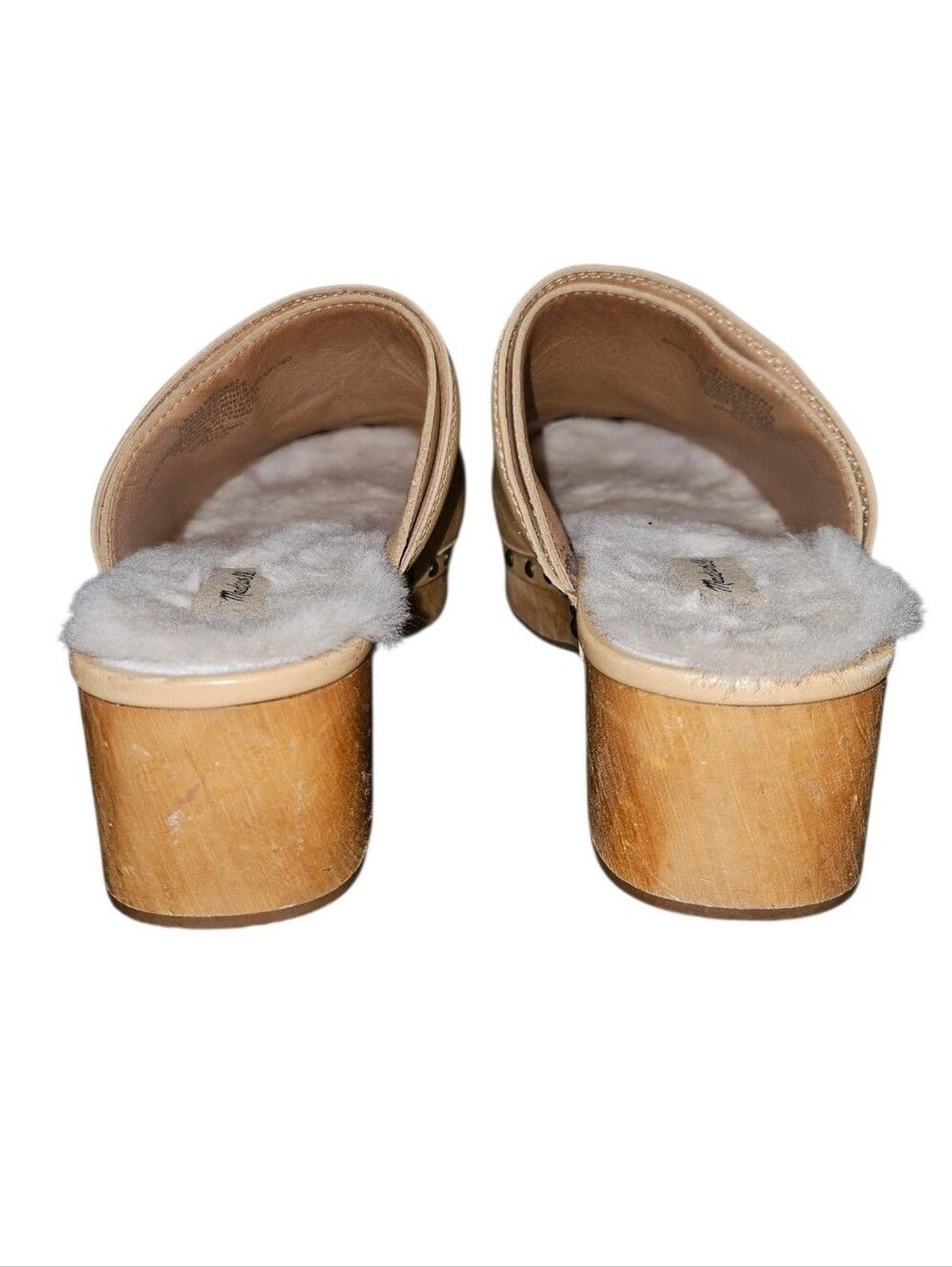 Madewell The Cecily Clog In Shearling Tan Leather Studded Platform Clogs Size 9