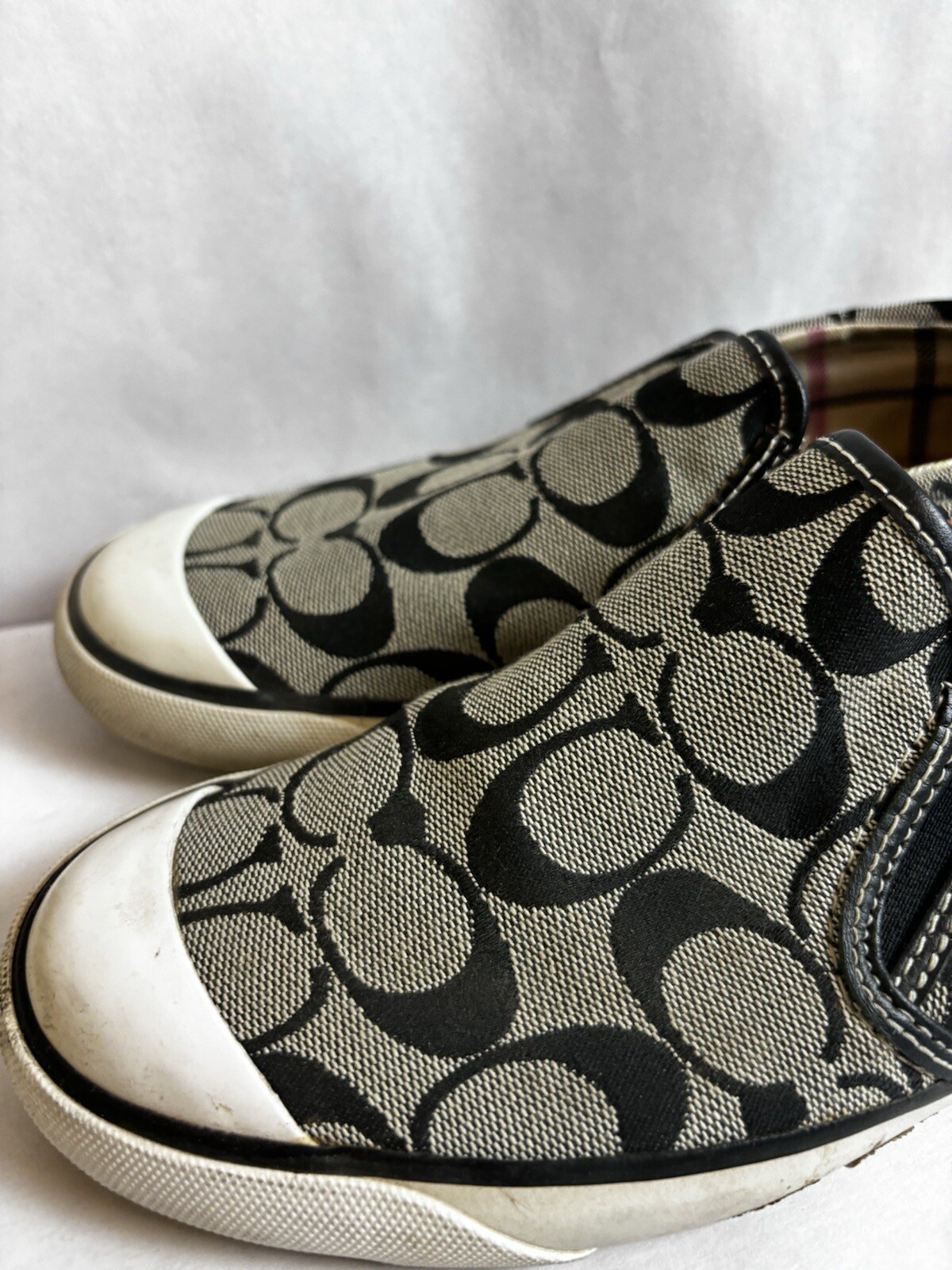 Coach Signature Shoes Womens 7 Brown Sneakers Monogram Beale Slip On Canvas