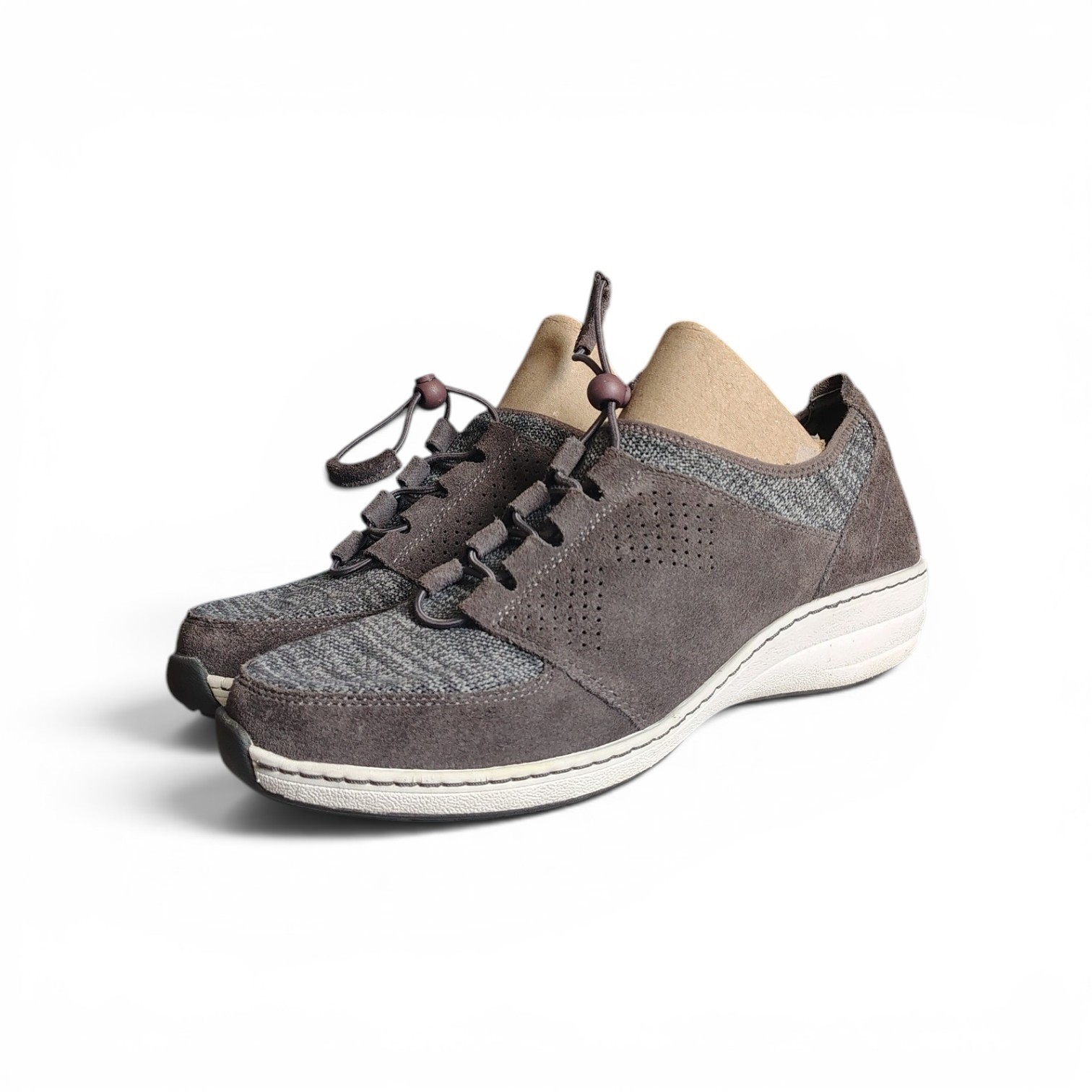 Aetrex Women’s Casey Orthotic Leather Stretchy Knit Bungee Sneakers Size 10.5-11