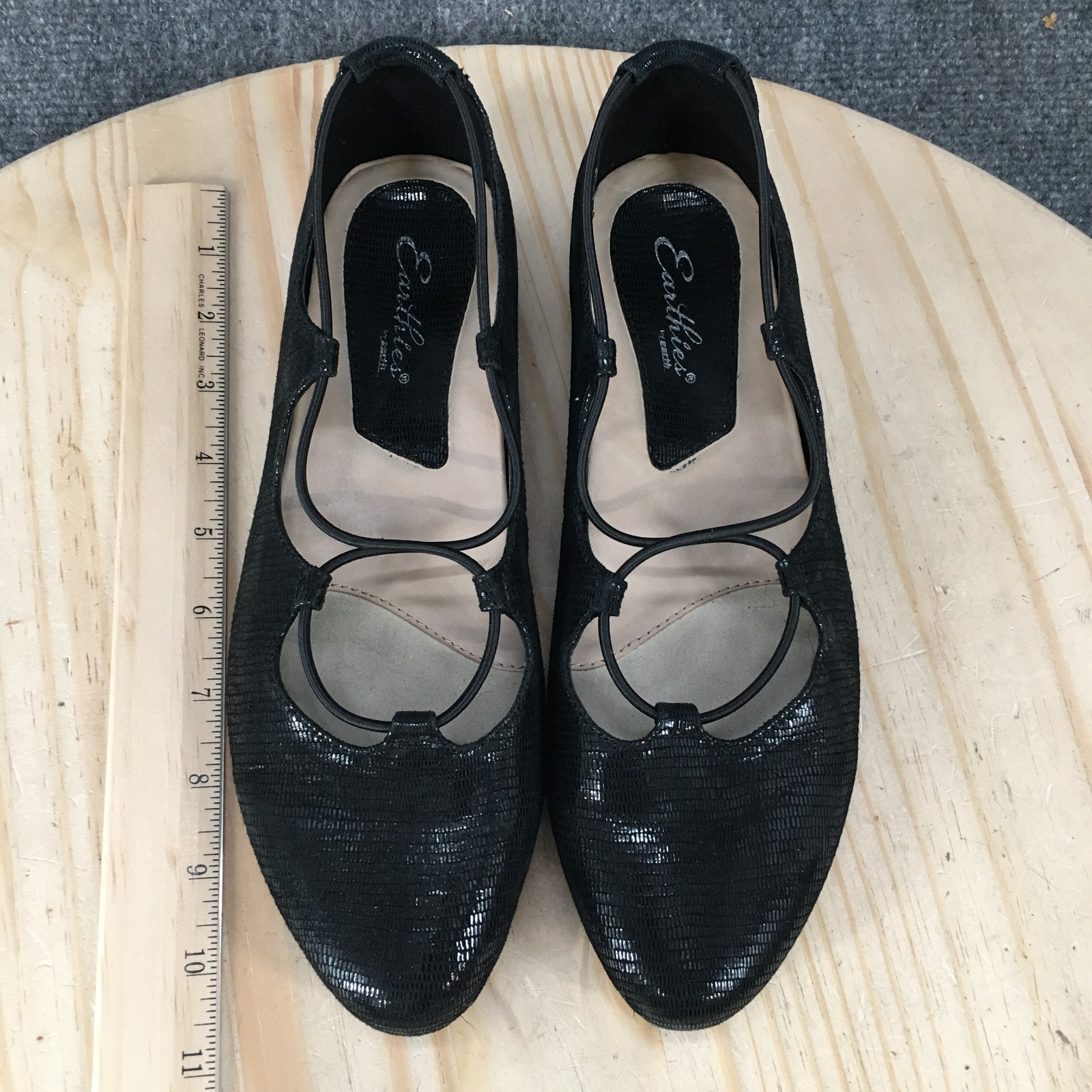 Earthies Essen Shoes Womens 9B Casual Slip On Comfort Ballet Flats Black Leather