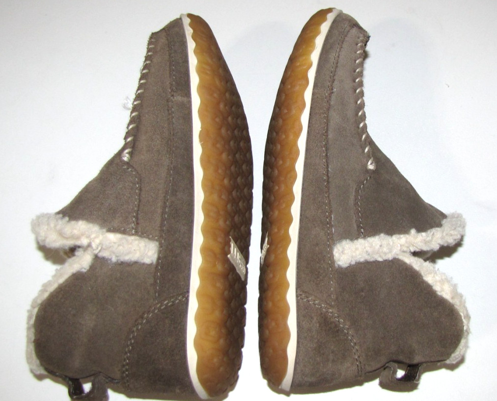 LL Bean Slippers Shoes Taupe-Olvie Suede Fur-Lined Comfort Moccasin Loafer Wm.6M