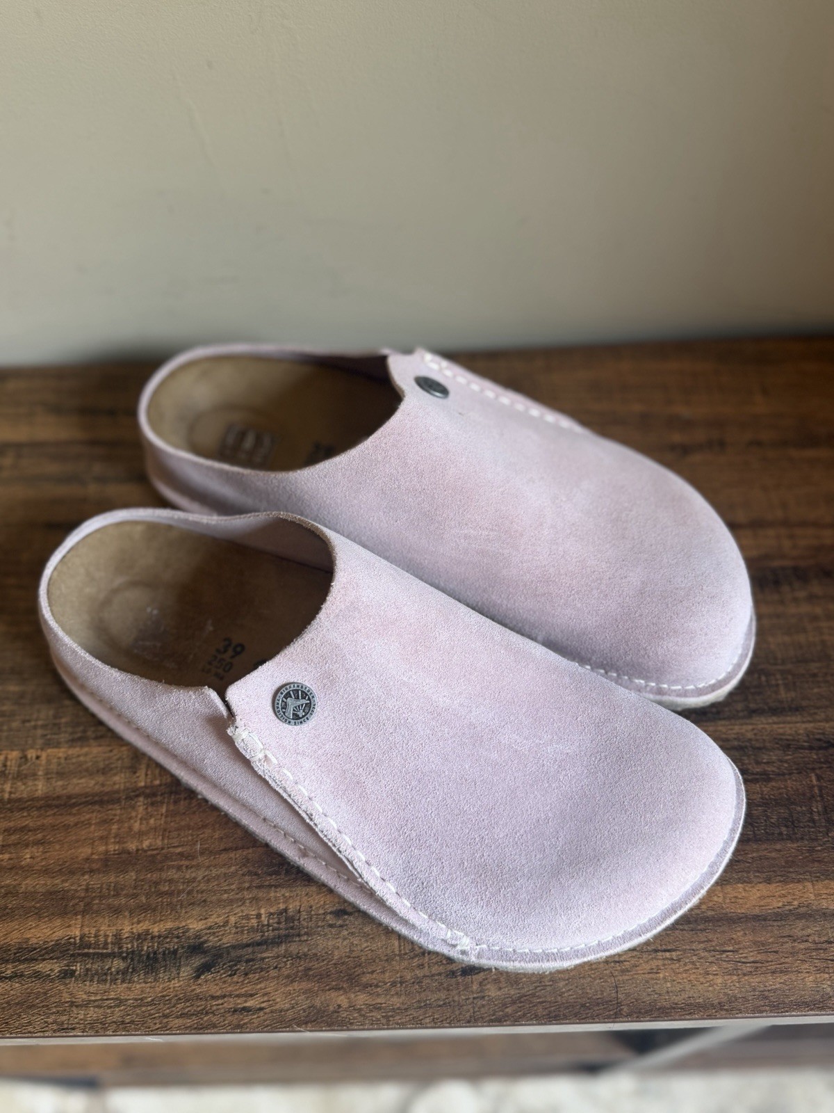 Birkenstock Zermatt Pale pink Suede Leather Clog Slipper Shoe 39