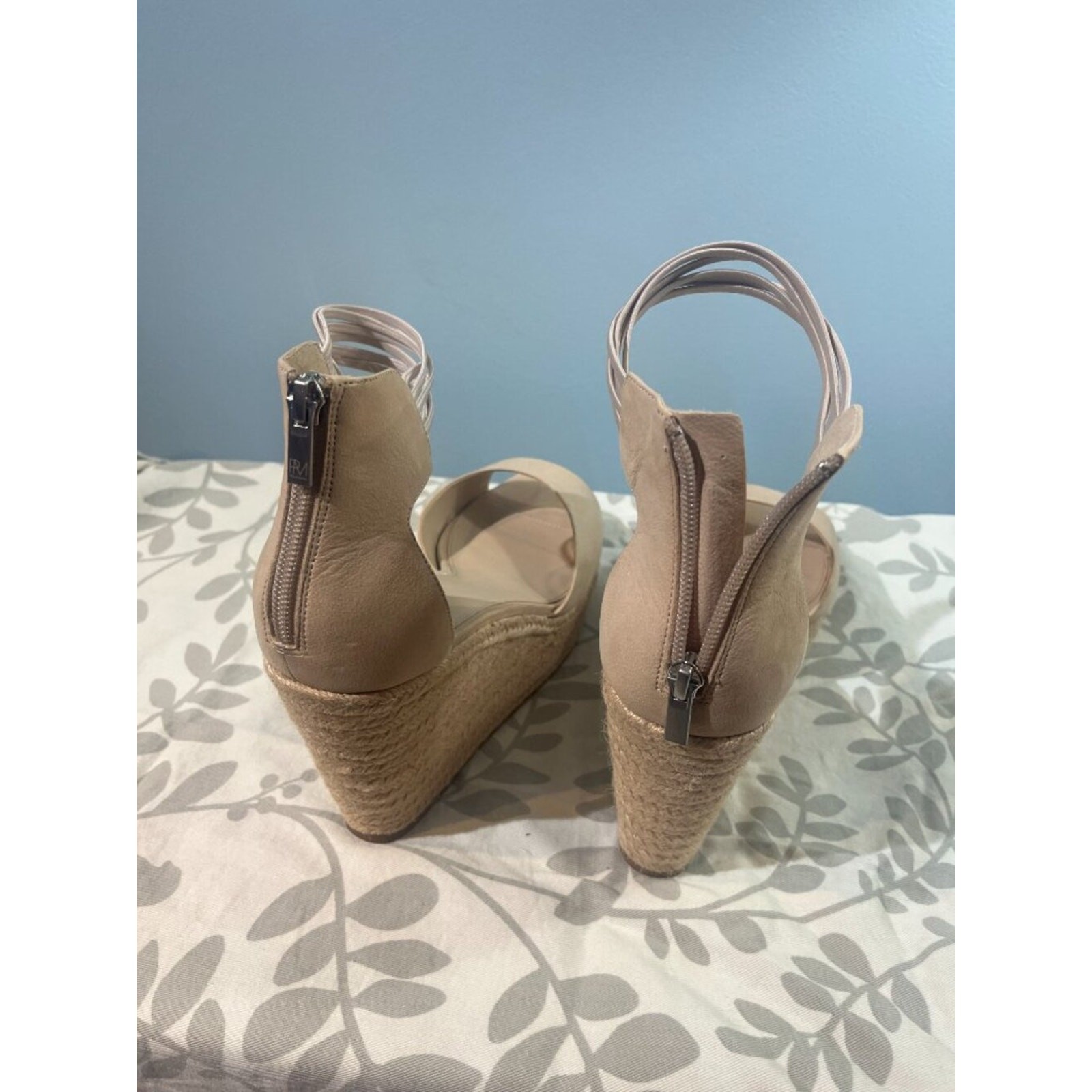Summer dressy Nude Espadrille Platform Wedge Sandals Elastic Ankle Strap Sz 9.5